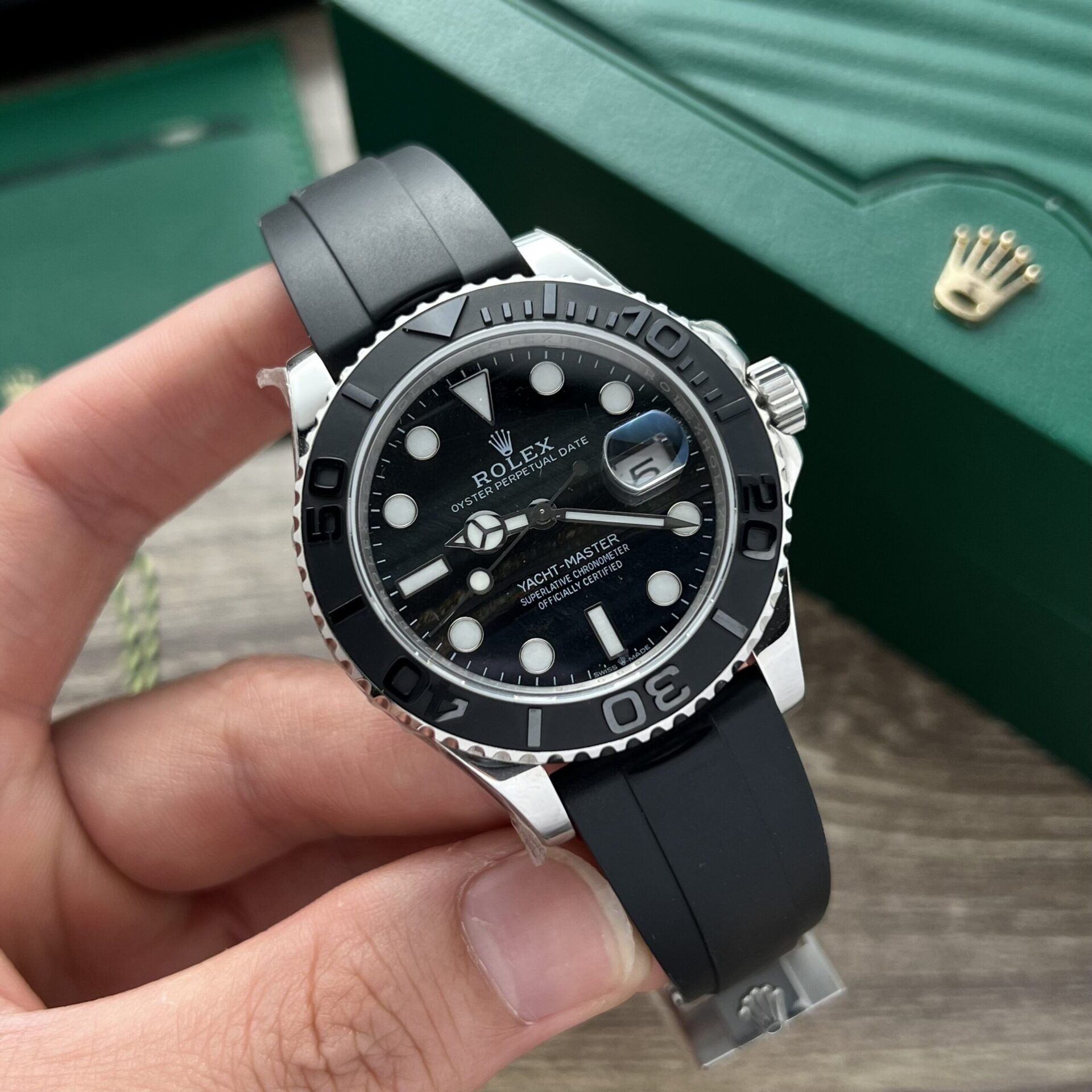 Rolex Clone Watch Yacht-Master Black Dial Rubber Strap 40mm - Soul Replicas