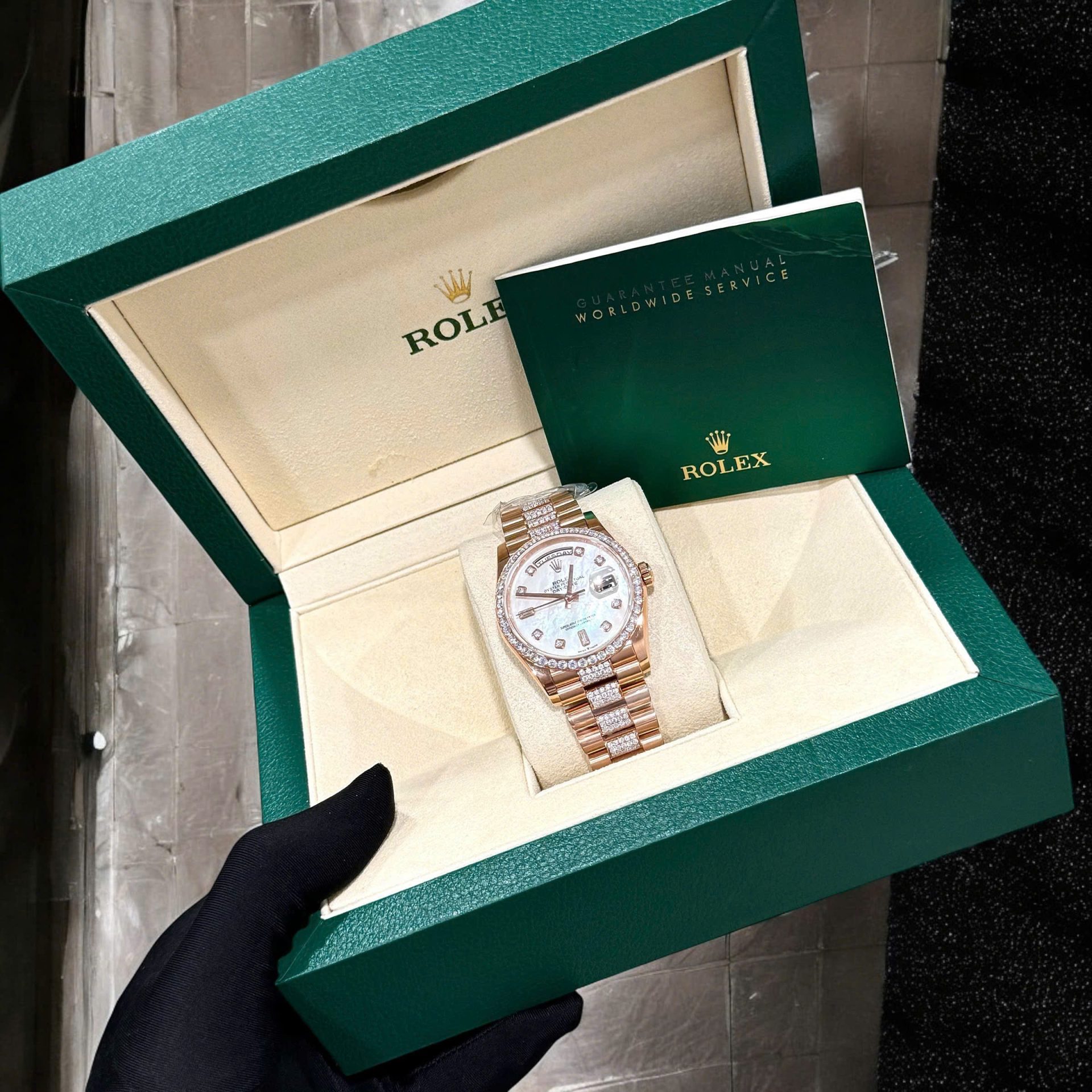 Rolex Day-Date Replica Watch Gold Wrapped Moissanite Diamonds Hong Kong 36mm - Soul Replicas