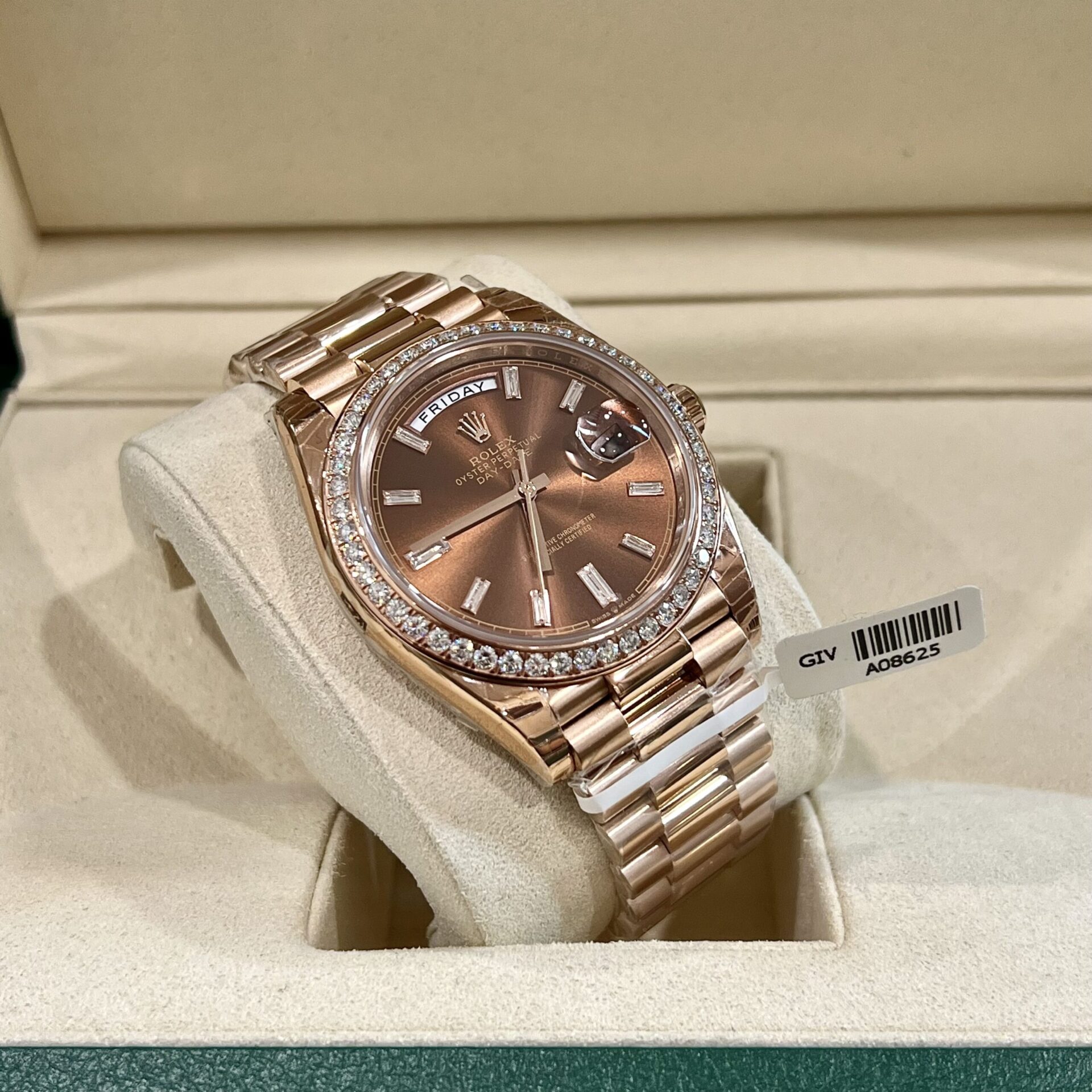 Rolex Fake Watch Day-Date Dial Chocolate Moissanite Diamonds Custom 40mm - Soul Replicas