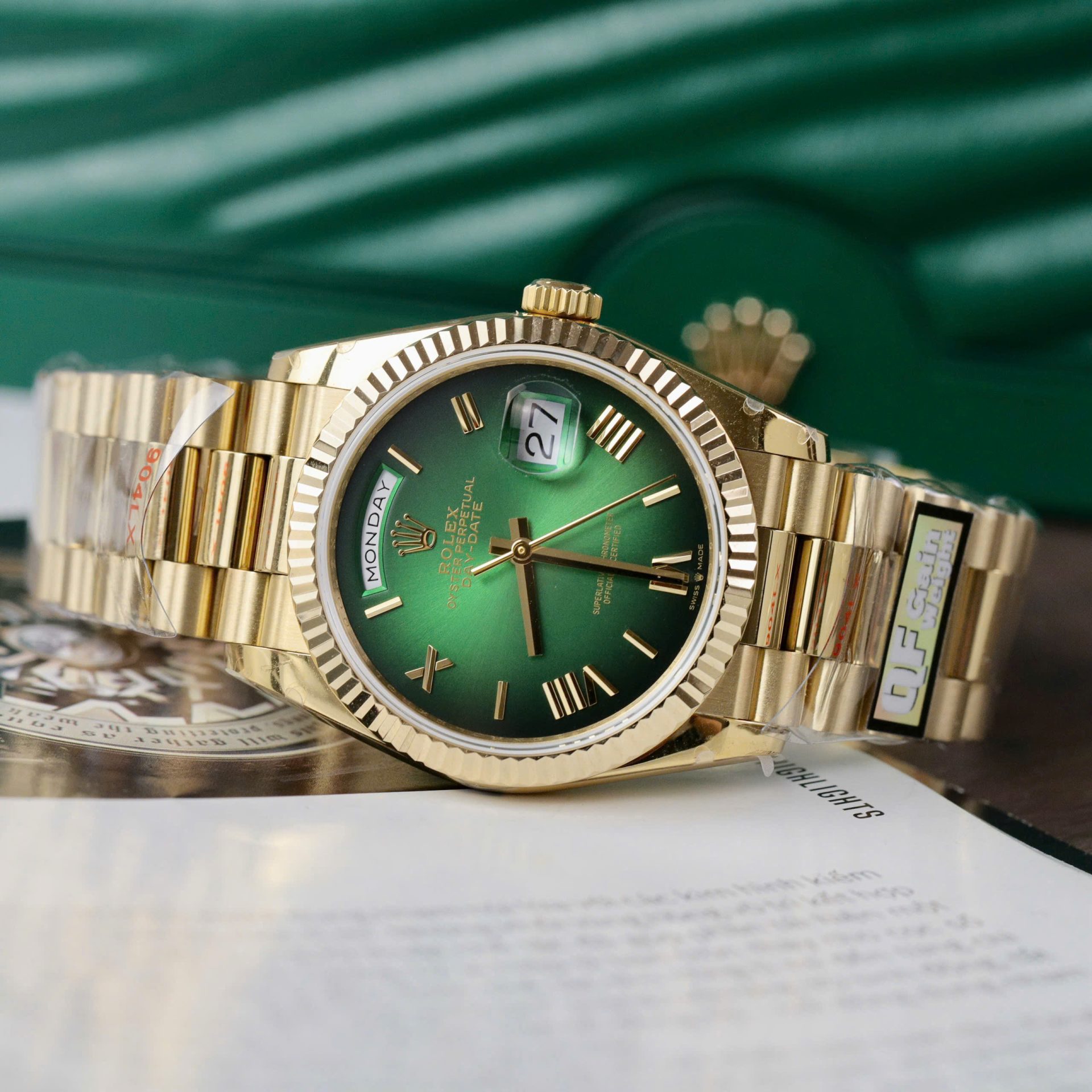 Rolex Day-Date 128238 Replica Watch Green Ombre Dial Weight 158gram QF 36mm - Soul Replicas