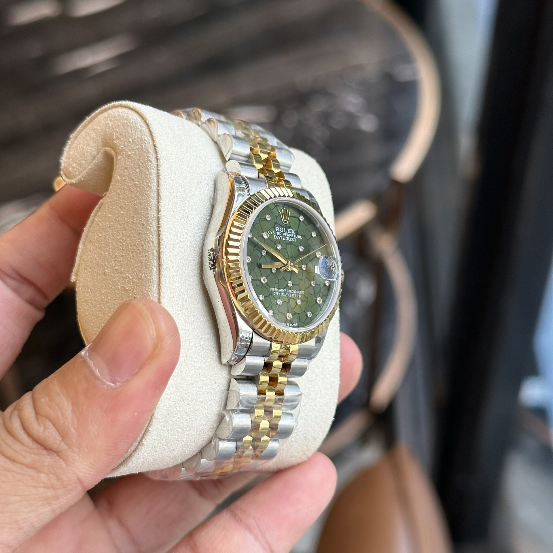 Rolex DateJust Replica Watch Demi Gold Green Leaf Dial 31mm - Soul Replicas