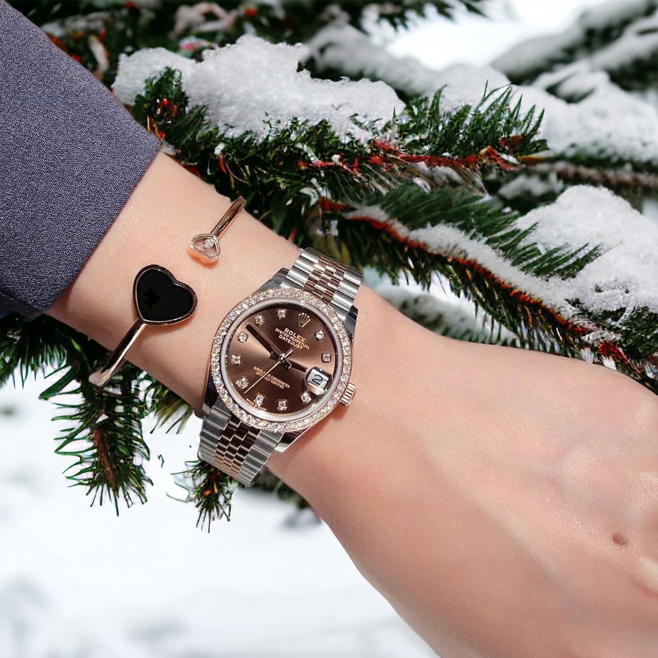 Rolex Replica Watch DateJust Chocolate Dial Custom Benzel Moissanite Diamonds 31mm - Soul Replicas