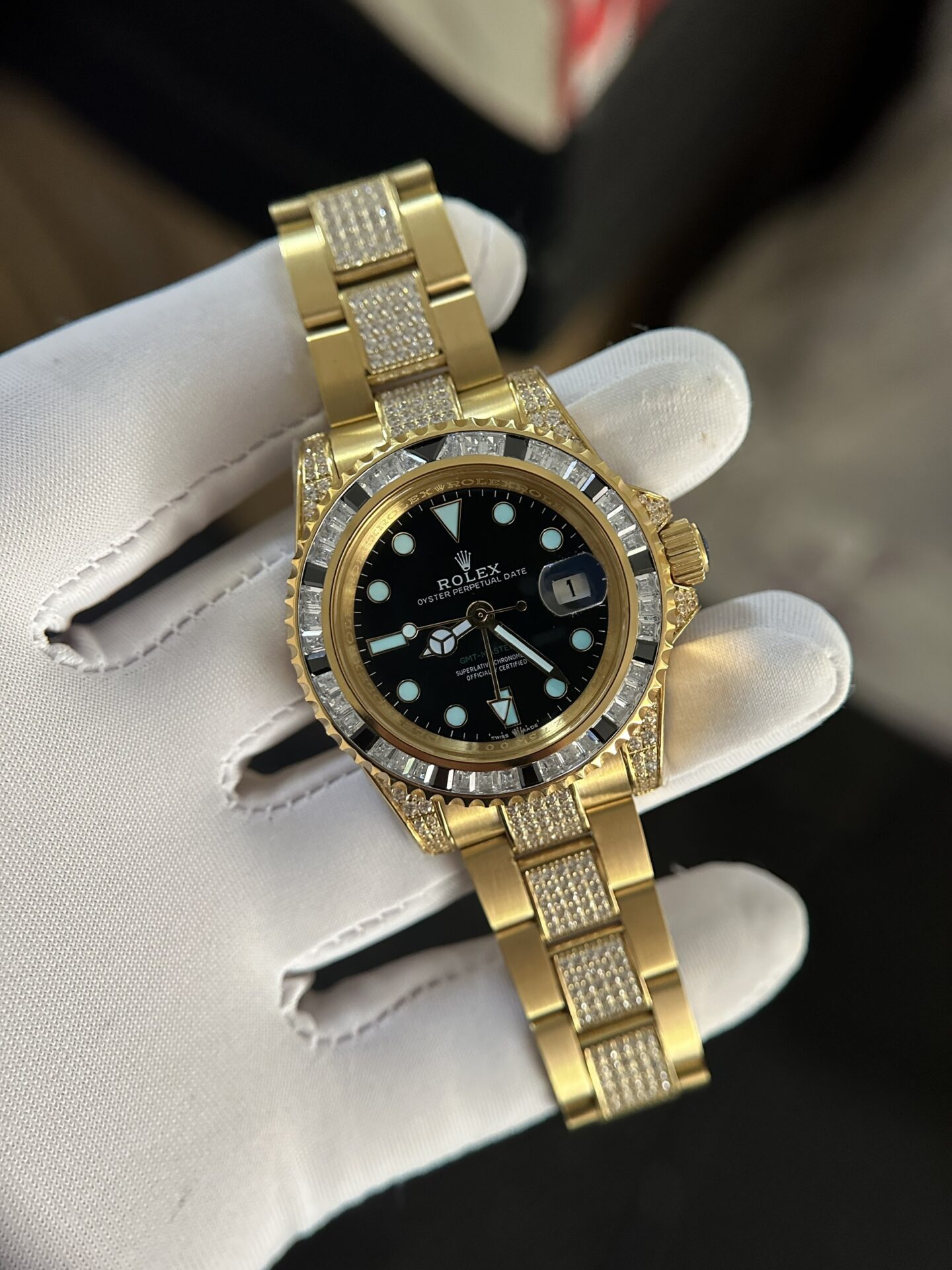 Rolex GMT-Master II Replica 1:1 Watch With Full Diamond Black Dial 40mm - Soul Replicas