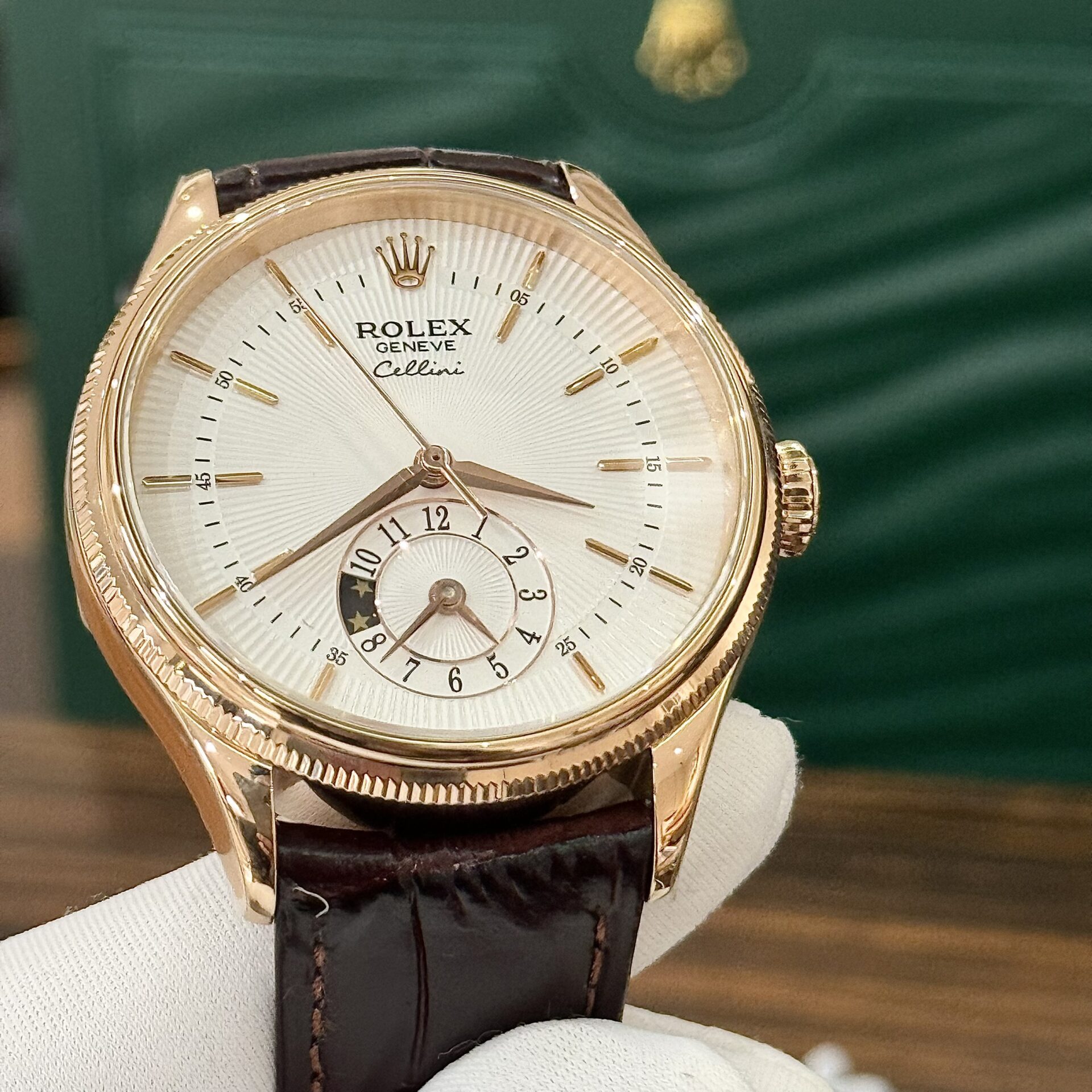 Rolex Cellini 50525 Replica Watch Rose Gold Brown Strap 39mm - Soul Replicas