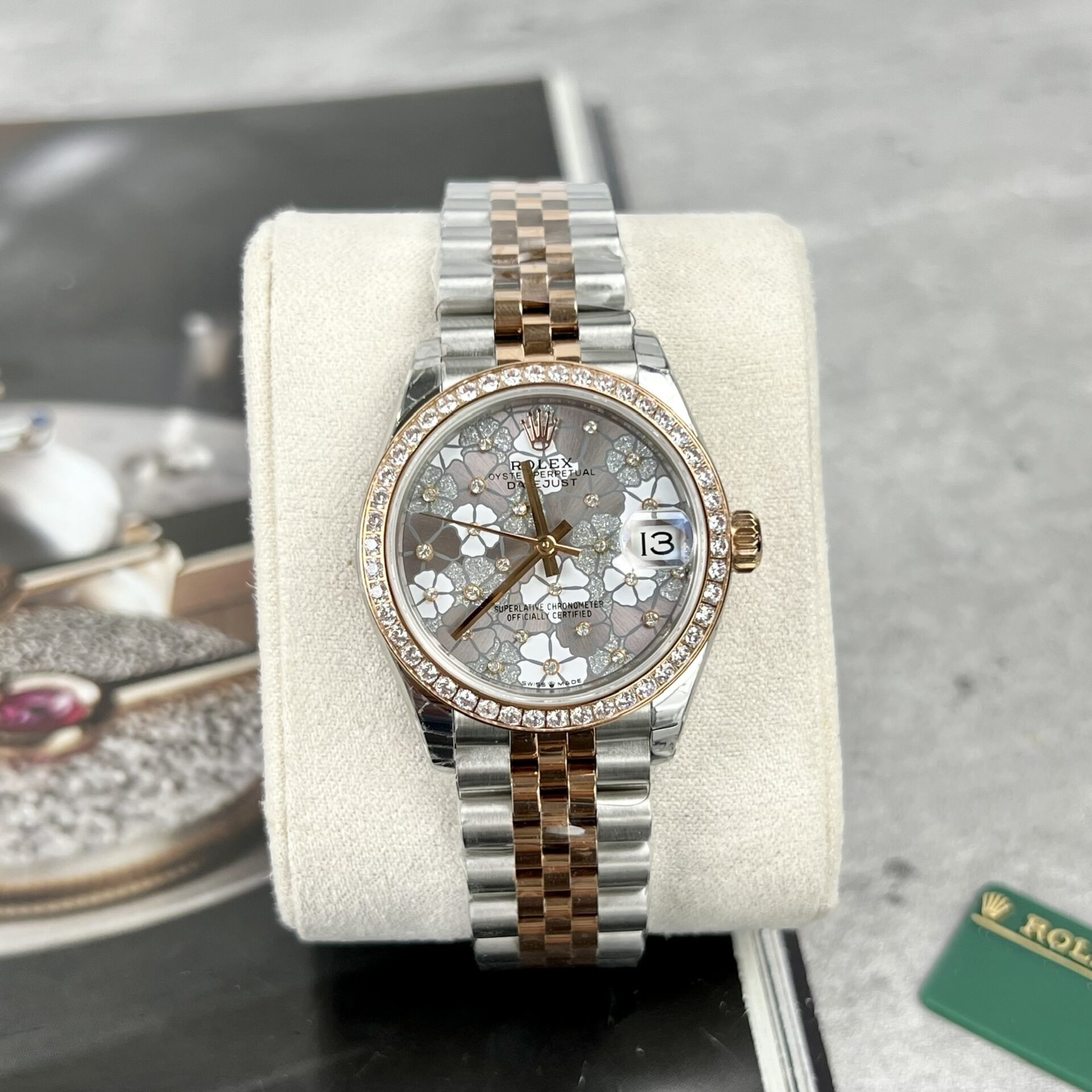 Rolex DateJust Replica Watch Flower Dial With Diamond Bezel 31mm - Soul Replicas