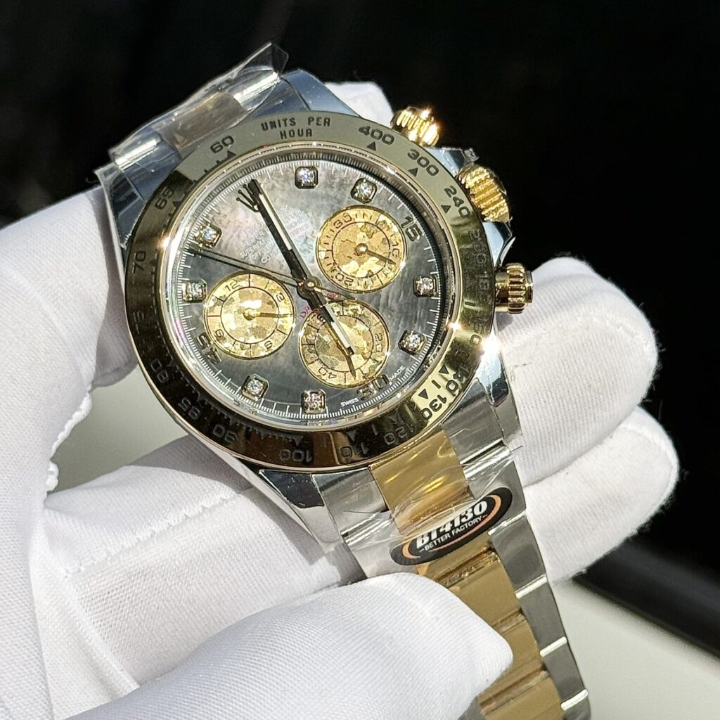 Rolex Cosmograph Daytona Replica Watch Mother Of Pearl & Moissanite Diamonds Dial 40mm - Soul Replicas