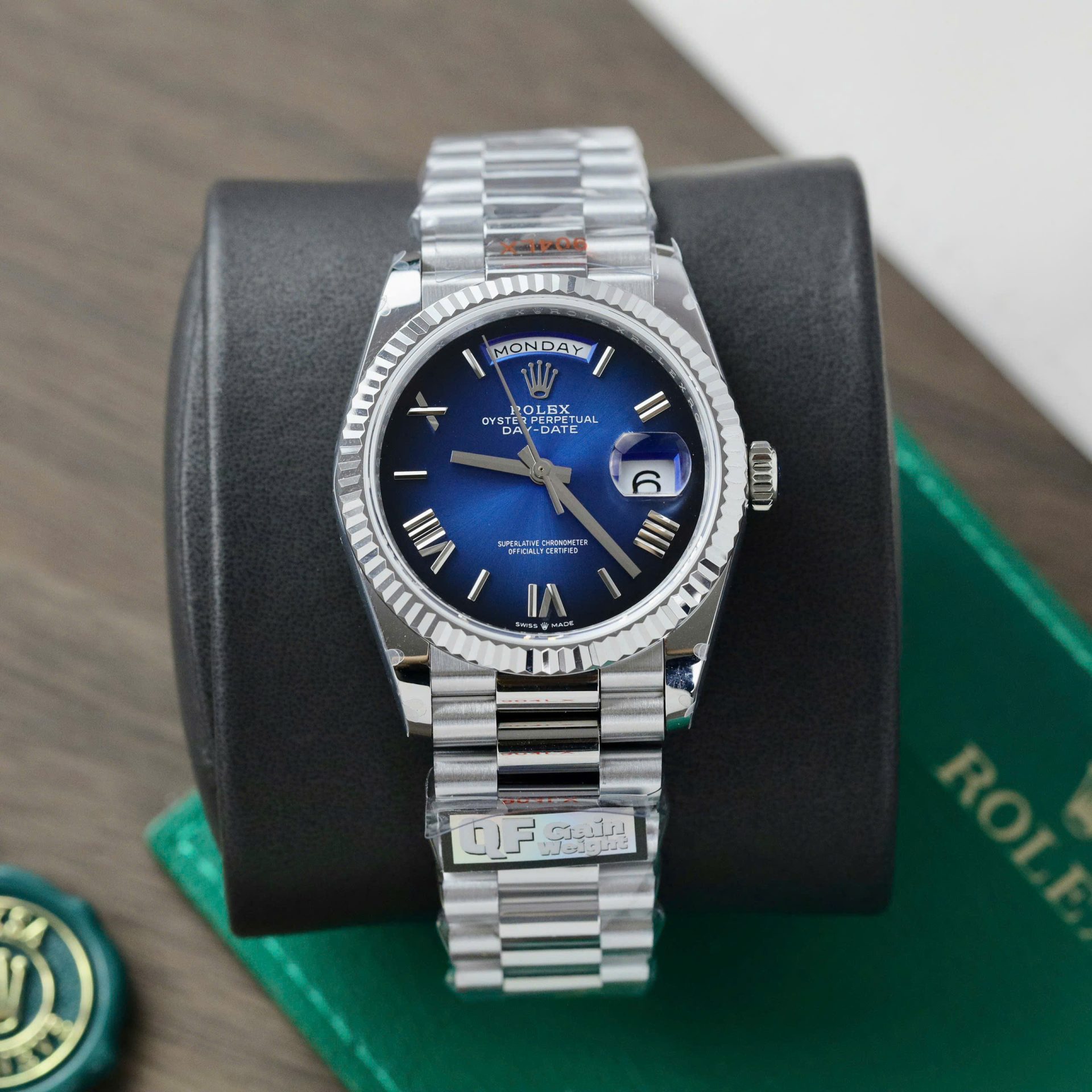 Rolex Day-Date 128236 Best Replica Watch Dial Blue Weight 158gram QF Factory 36mm - Soul Replicas