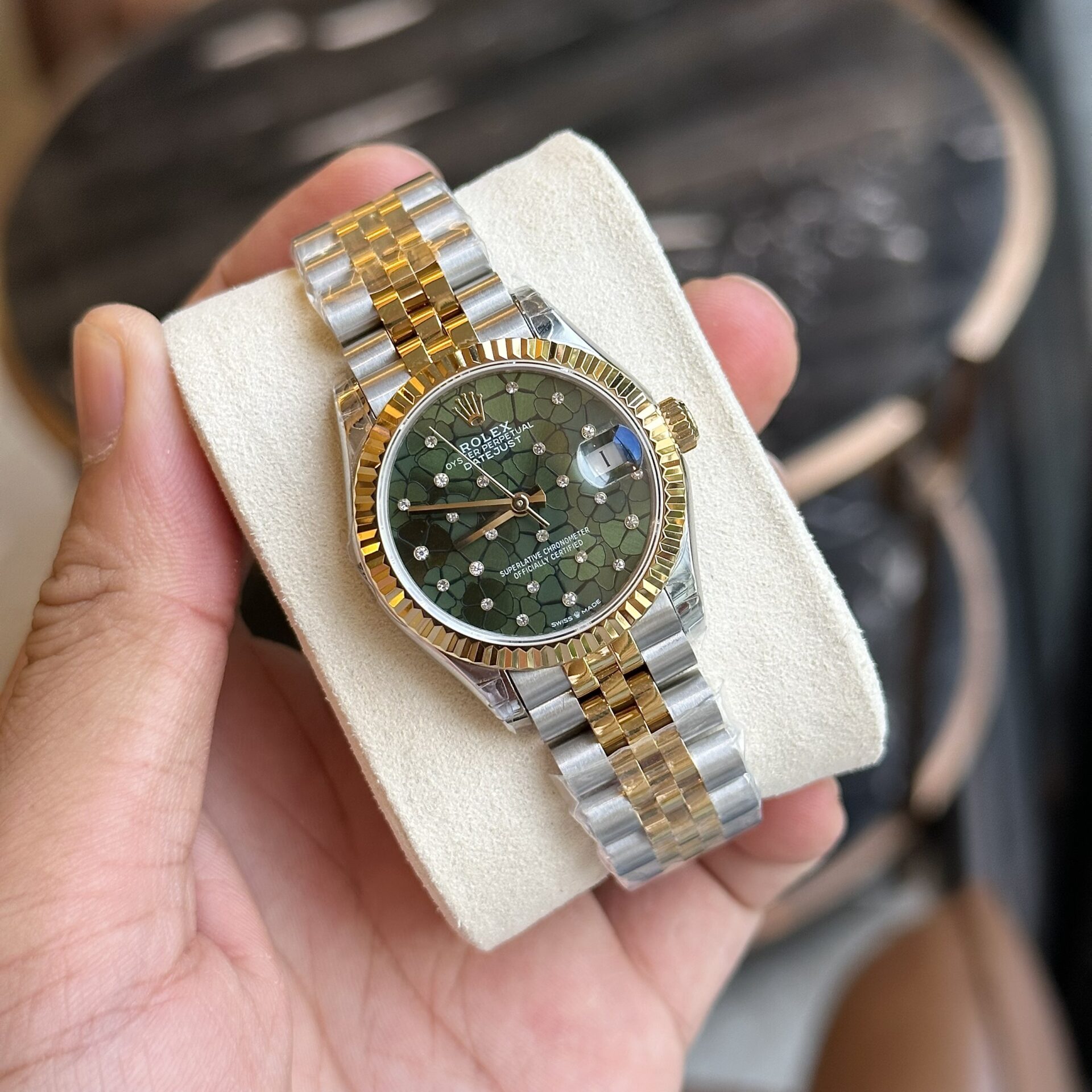 Rolex DateJust Replica Watch Demi Gold Green Leaf Dial 31mm - Soul Replicas