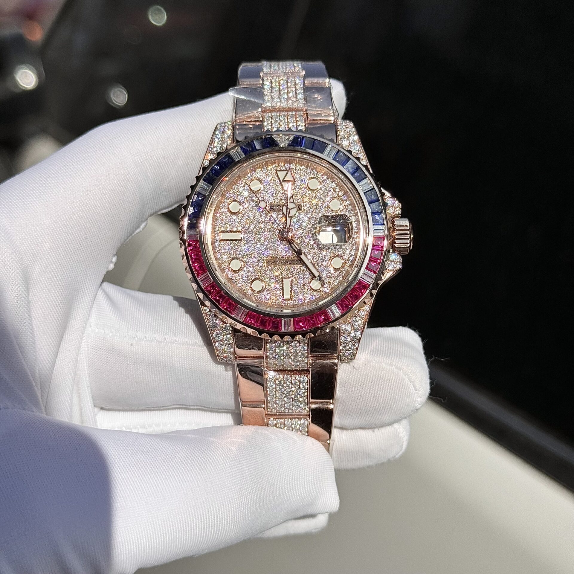 Rolex GMT-Master II 126755 SARU-DIAO Gold Wrapped Moissanite Sapphire Replica Watch 40mm - Soul Replicas