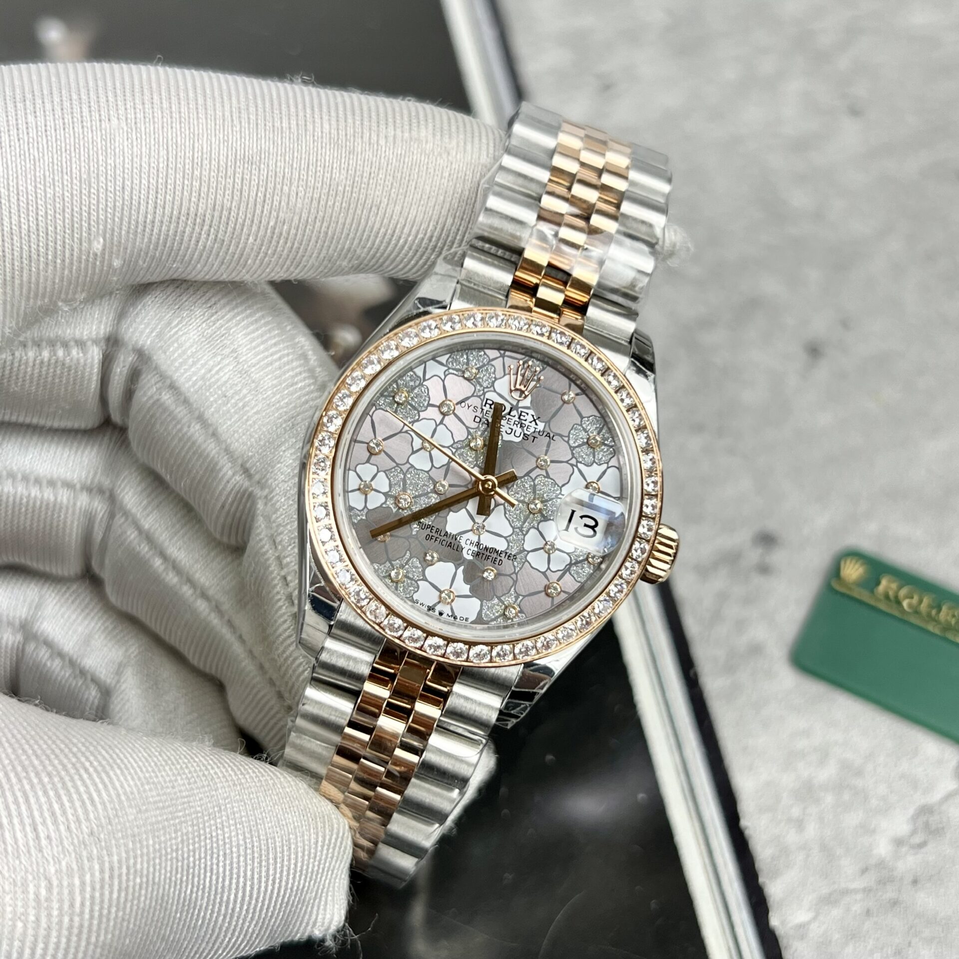 Rolex DateJust Replica Watch Flower Dial With Diamond Bezel 31mm - Soul Replicas