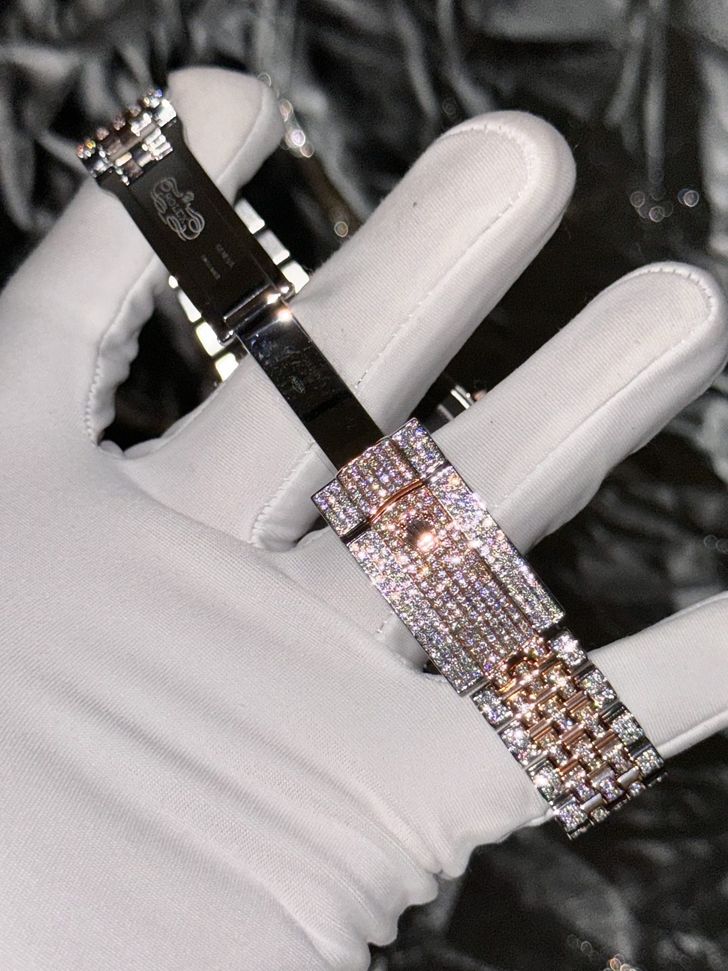 Rolex Replica Watch DateJust With Full Moissanite Diamond Pink Dial 41mm - Soul Replicas