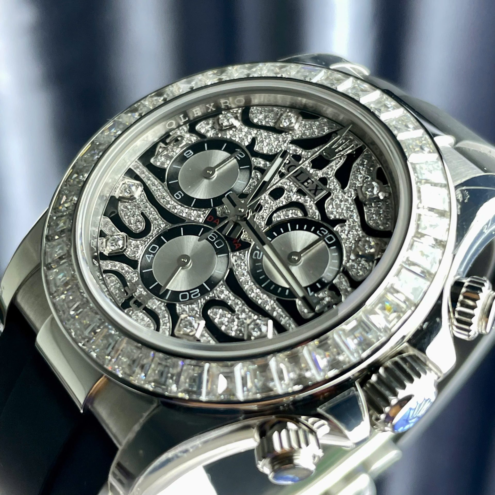 Rolex Cosmograph Daytona Eye Of The Tiger Replica Watch Custom Moissanite Baguette Diamonds 40mm - Soul Replicas