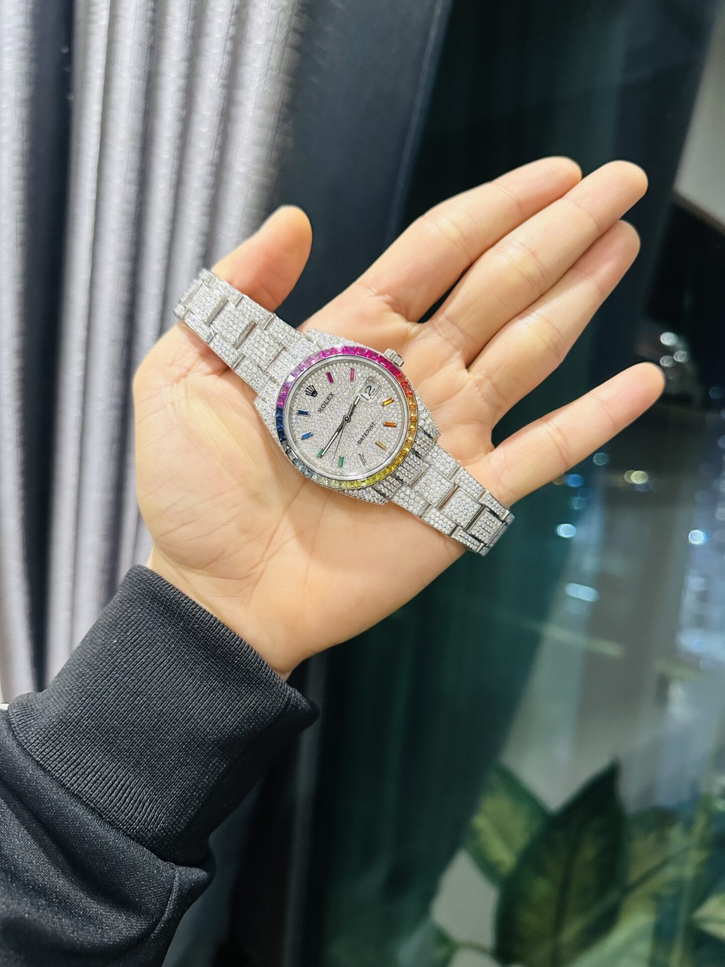 Rolex DateJust Rainbow Replica Watch Custom Moissanite Diamonds 41mm - Soul Replicas