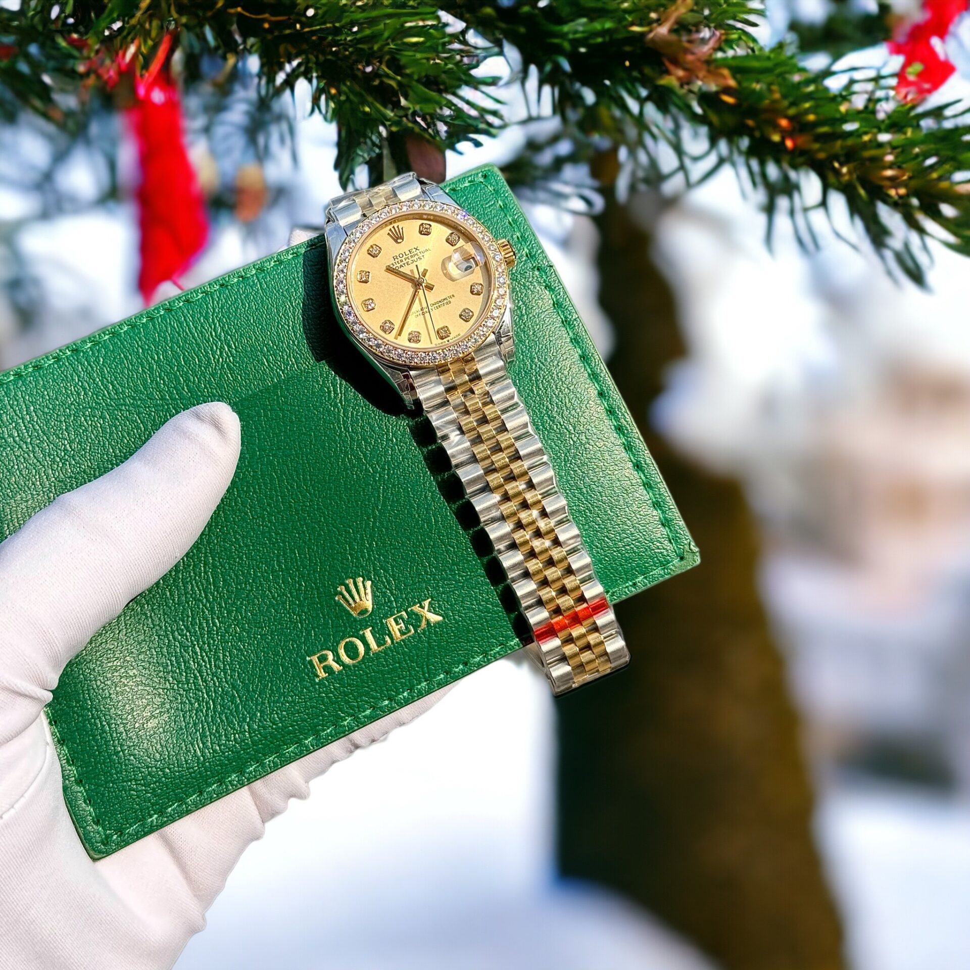 Rolex DateJust Replica Watch With Moissanite Diamonds Yellow Dial 31mm - Soul Replicas