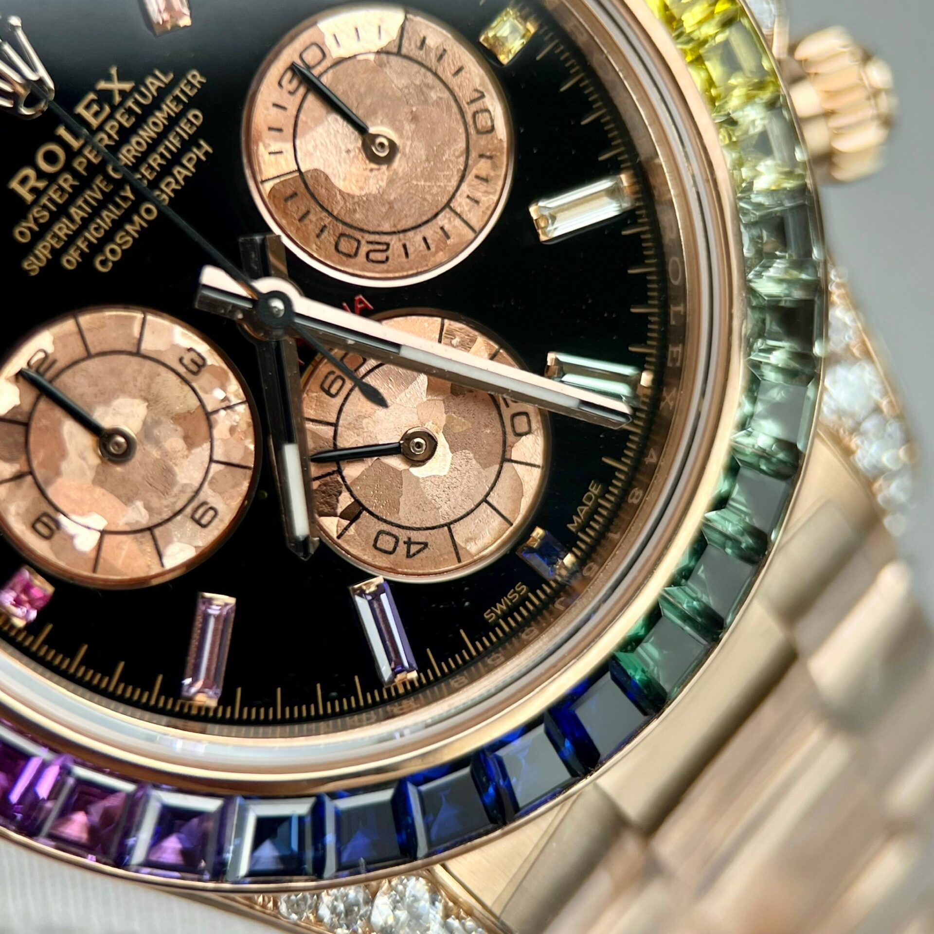 Rolex Daytona Rainbow 116595RBOW Best Replica Watch Gold Wrapped Moissanite Diamond 40mm - Soul Replicas