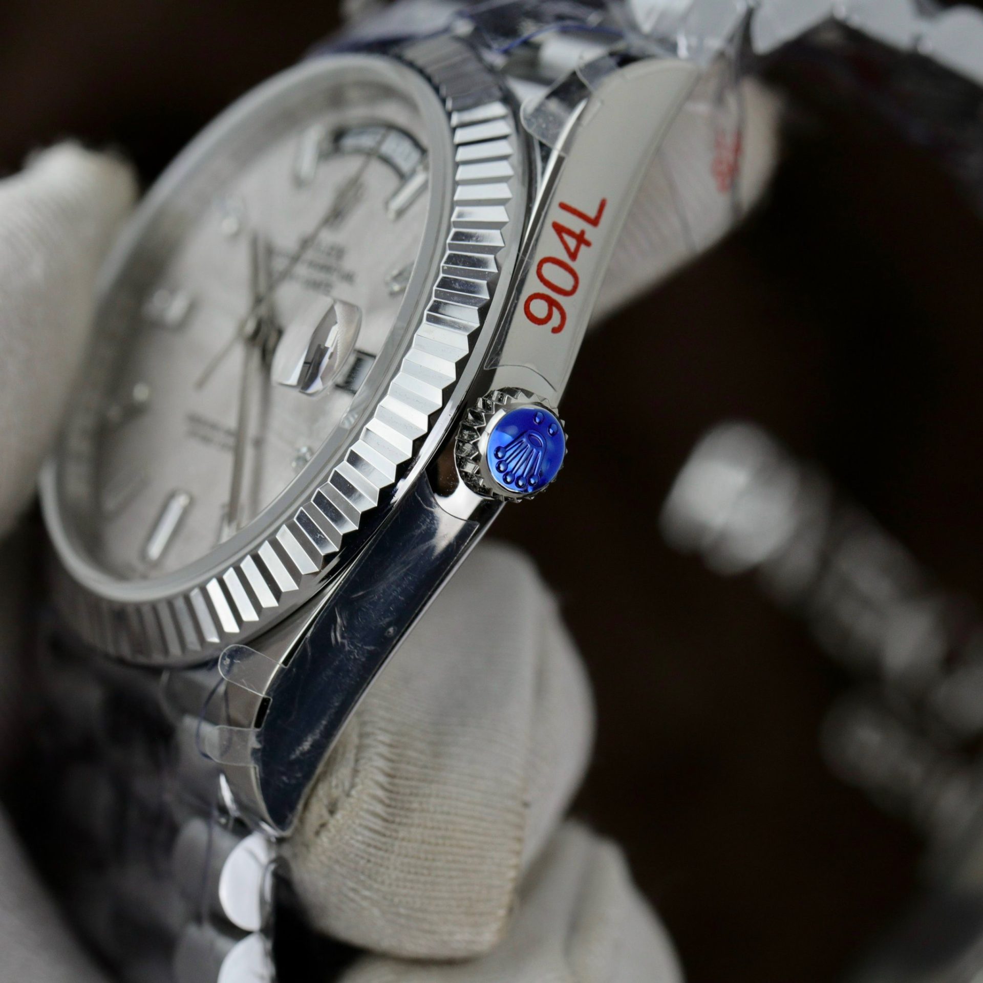 Rolex Replica Watch Day-Date Dial Meteorite Number Pile Diamond Moissanite 40mm - Soul Replicas