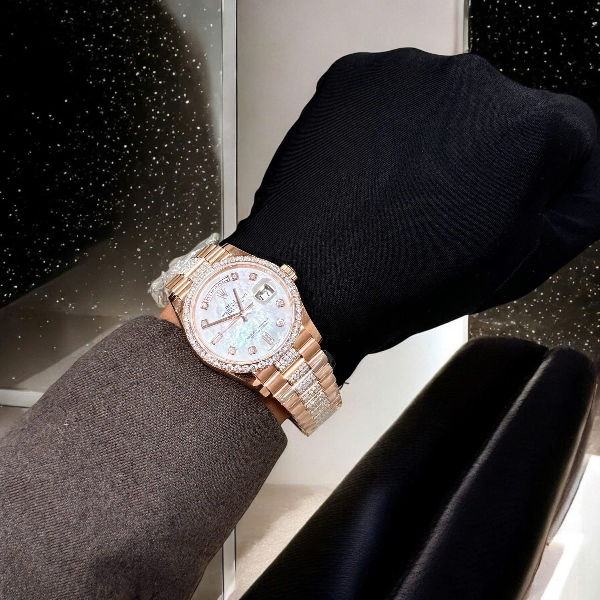 Rolex Day-Date Replica Watch Gold Wrapped Moissanite Diamonds Hong Kong 36mm - Soul Replicas