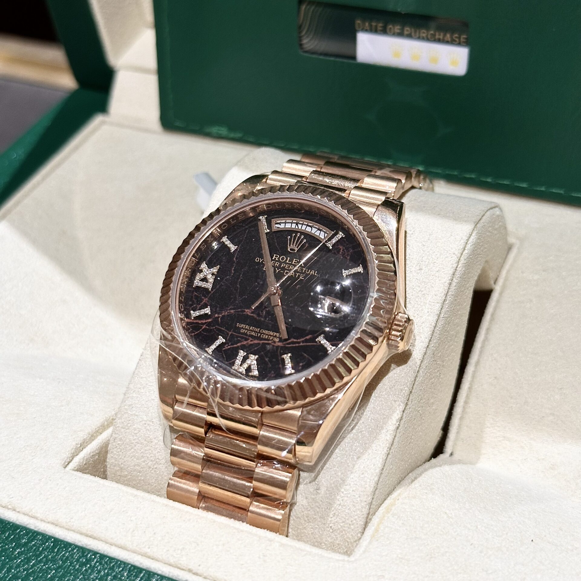 Rolex Rep 11 Watch Day-Date Rose Gold Wrapped Lava Dial 40mm - Soul Replicas