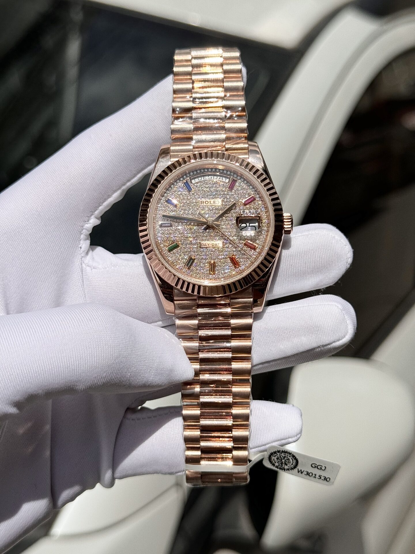 Rolex Day-Date Gold Wrapped Replica Watch With Moissanite Full DIal GM V2 40mm - Soul Replicas