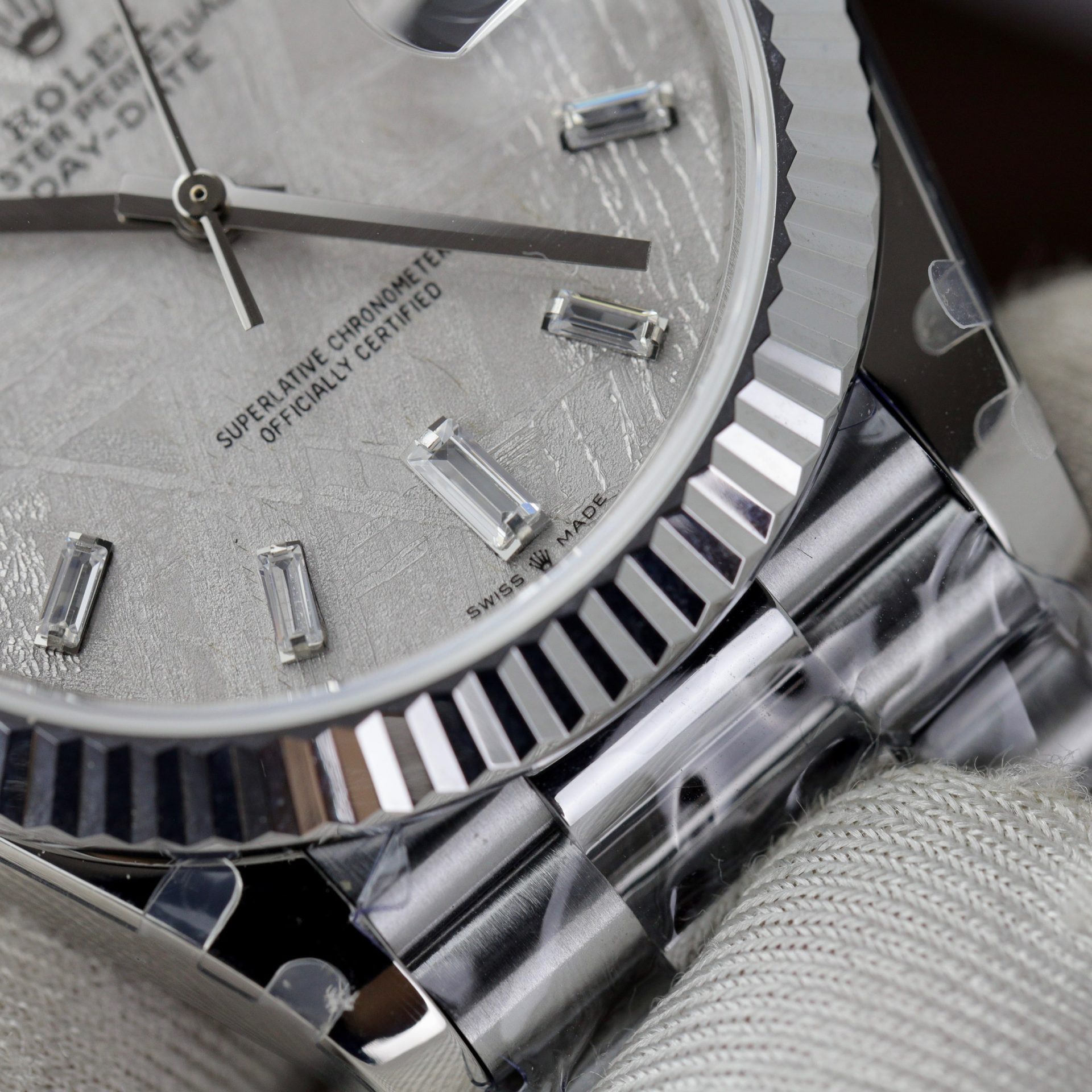 Rolex Replica Watch Day-Date Dial Meteorite Number Pile Diamond Moissanite 40mm - Soul Replicas