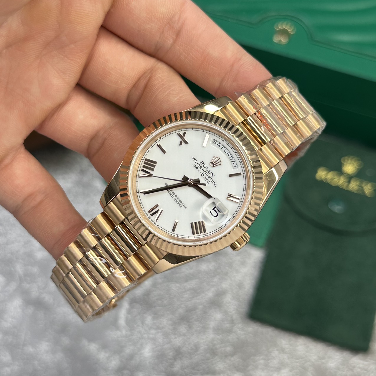 Rolex Replica Watch Day-Date 228235 Rose Gold White Dial V2 GM Factory 40mm - Soul Replicas