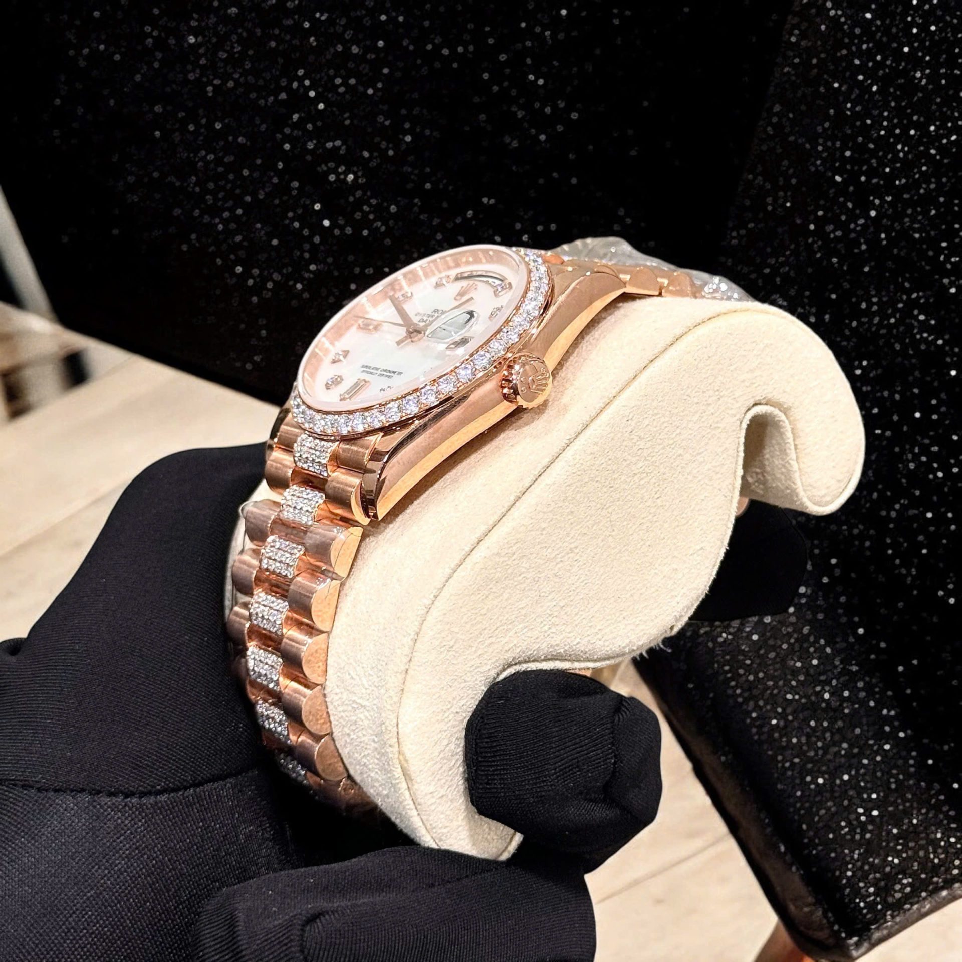 Rolex Day-Date Replica Watch Gold Wrapped Moissanite Diamonds Hong Kong 36mm - Soul Replicas