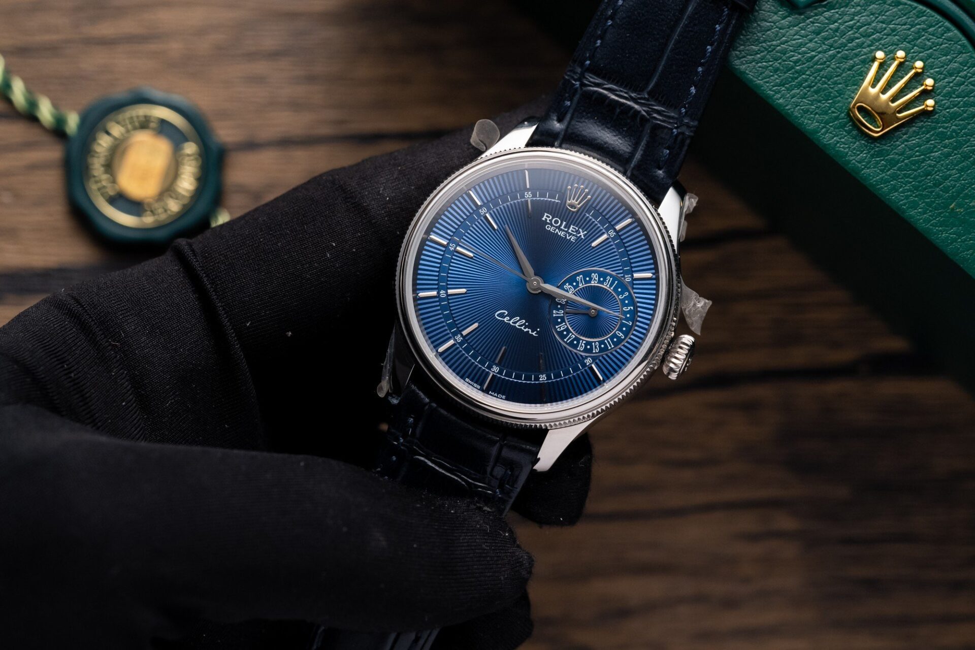 Rolex Replica 1:1 Watch Cellini Date 50519 Blue Dial Leather Strap 39mm - Soul Replicas