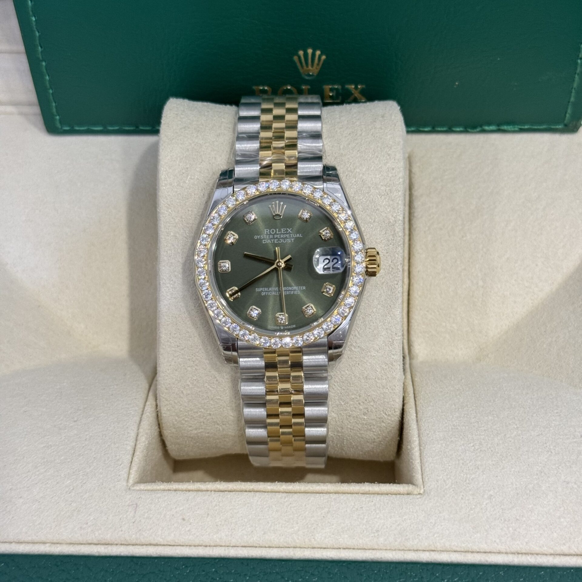 Rolex DateJust Replica Watch Moissanite Diamond Green Dial 31mm - Soul Replicas