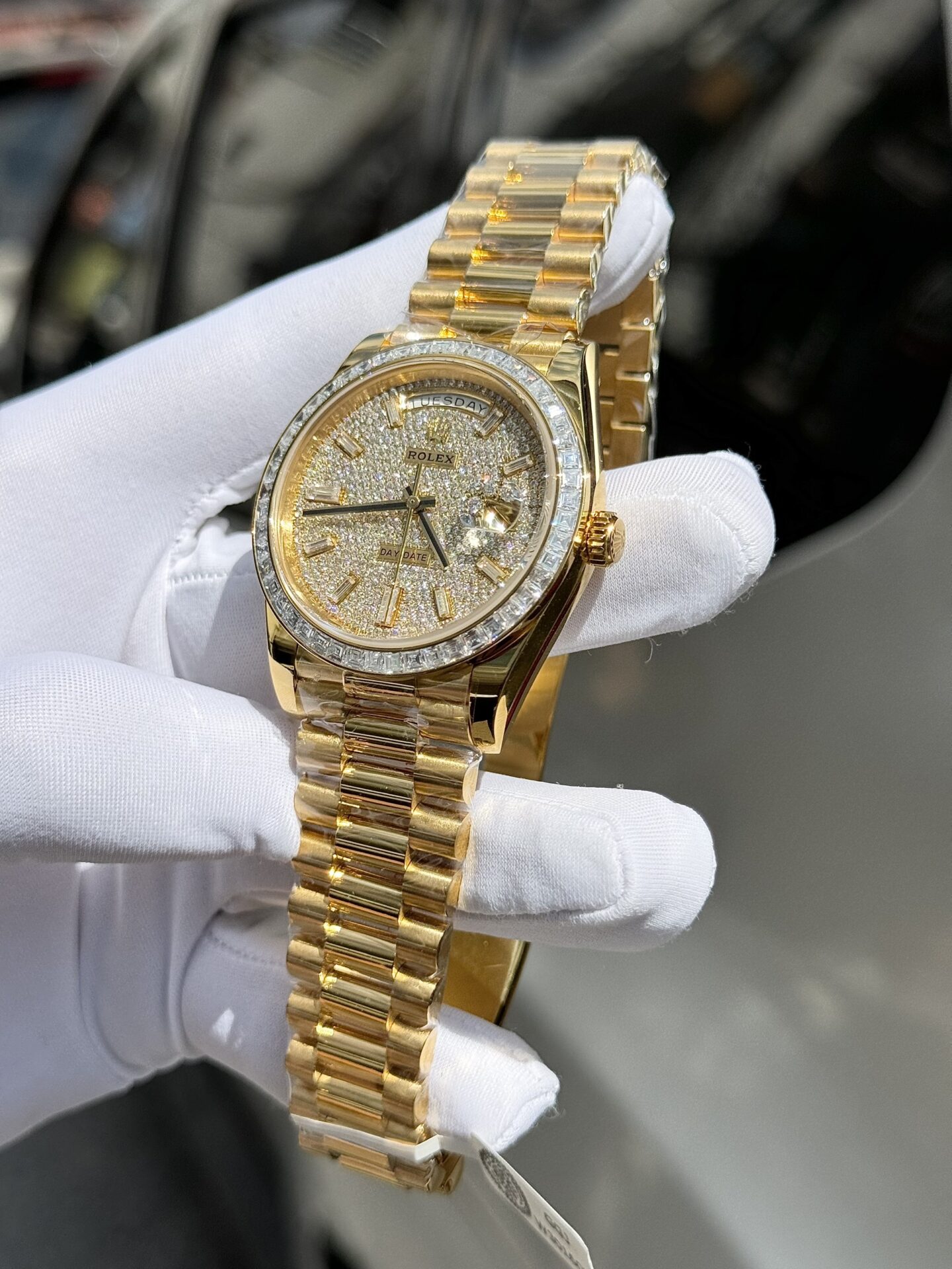 Rolex Day-Date Replica Watch Diamond Moissanite Baguette Gold Wrapped 40mm - Soul Replicas