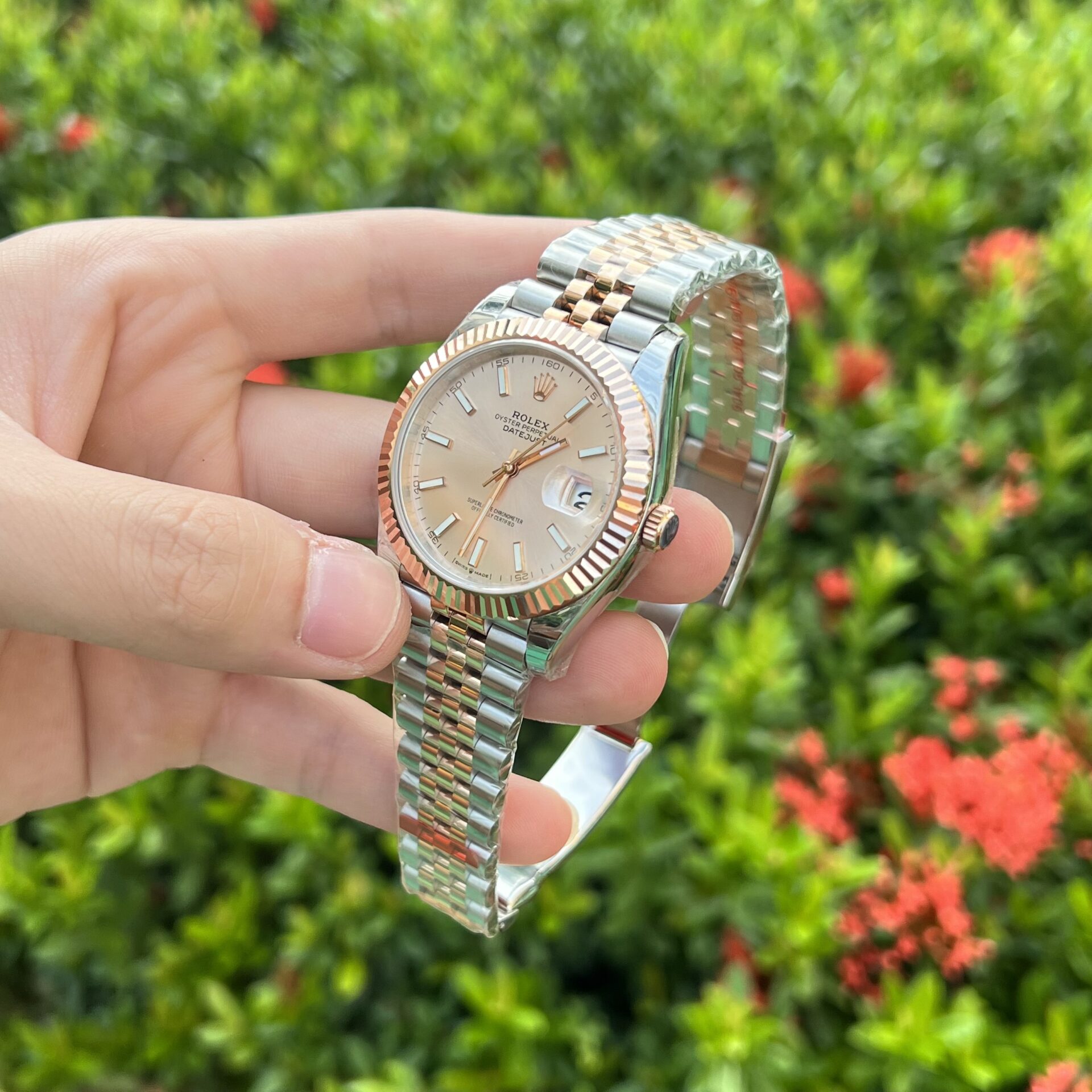 Rolex DateJust Replica Watch Demi Pink Dial EW Factory 41mm - Soul Replicas