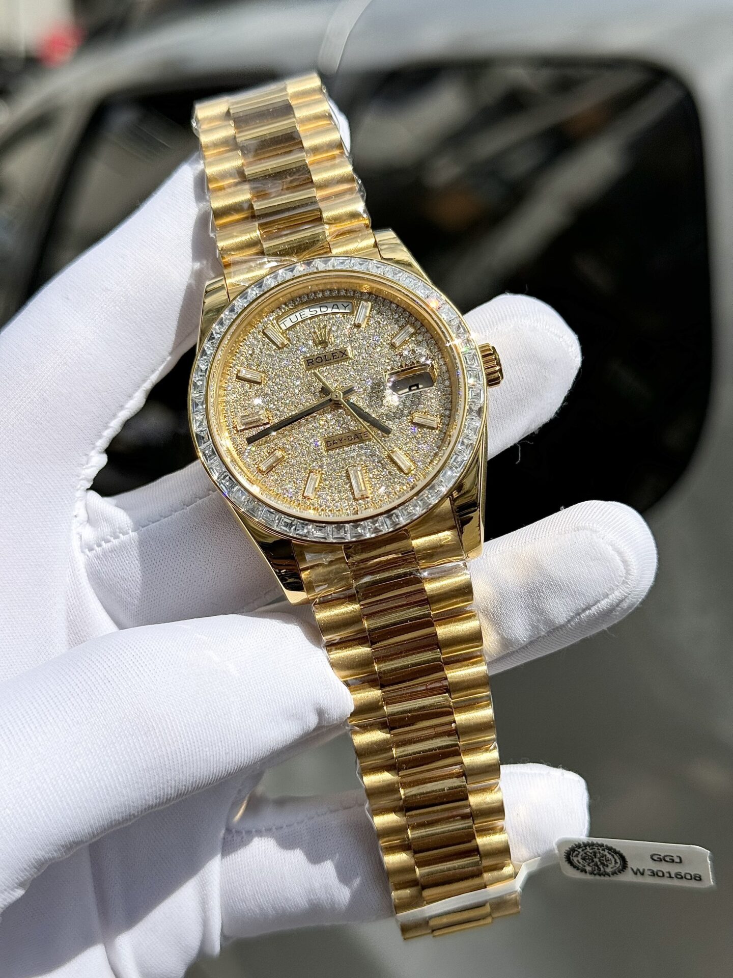Rolex Day-Date Replica Watch Diamond Moissanite Baguette Gold Wrapped 40mm - Soul Replicas