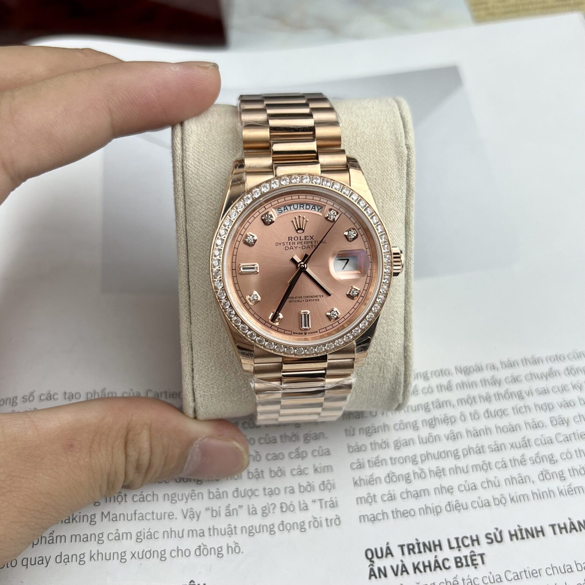 Rolex Clone Watch Day-Date Pink Dial President Strap EW Factory 31mm - Soul Replicas