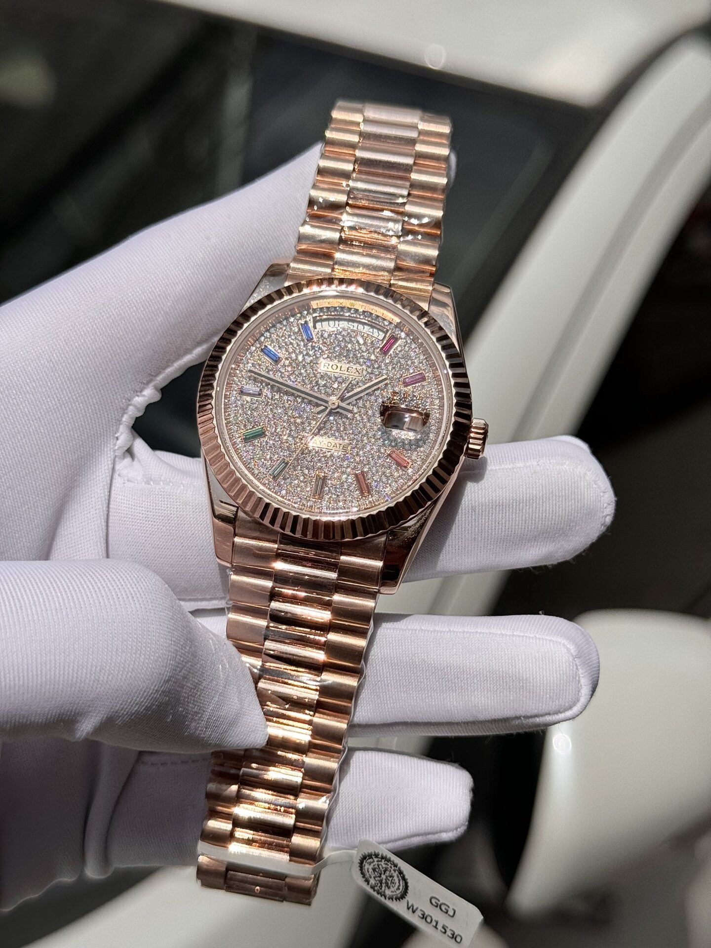 Rolex Day-Date Gold Wrapped Replica Watch With Moissanite Full DIal GM V2 40mm - Soul Replicas