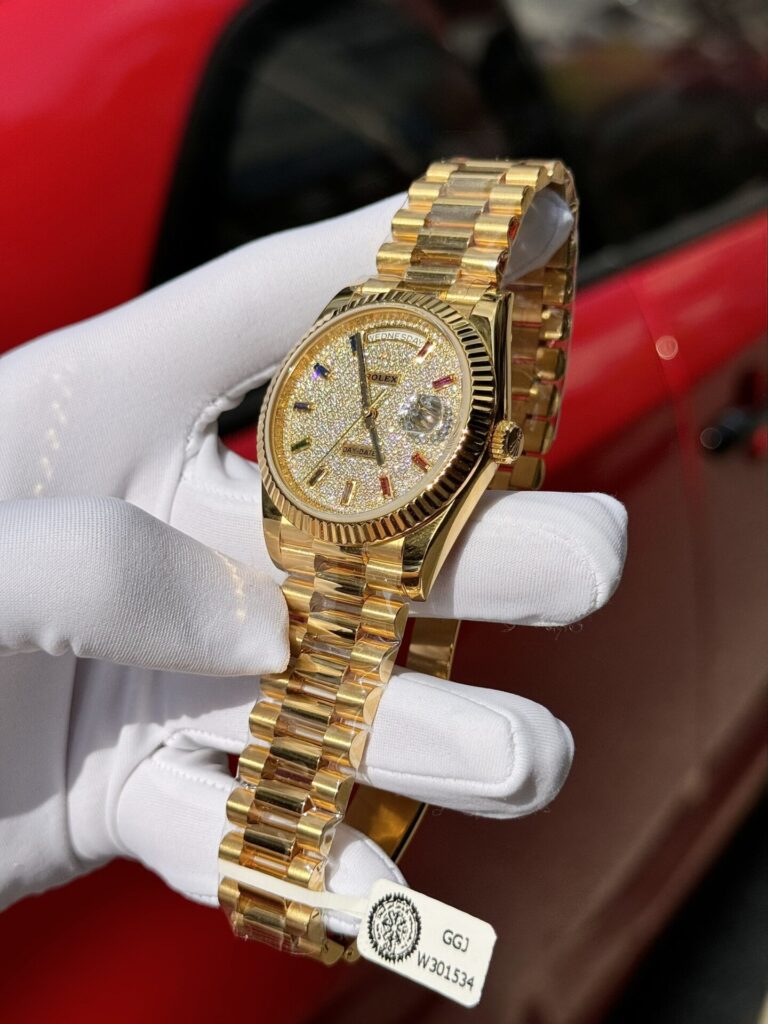 Rolex Day-Date Solid Gold Wrapped Replica Watch With Moissanite 40mm - Soul Replicas