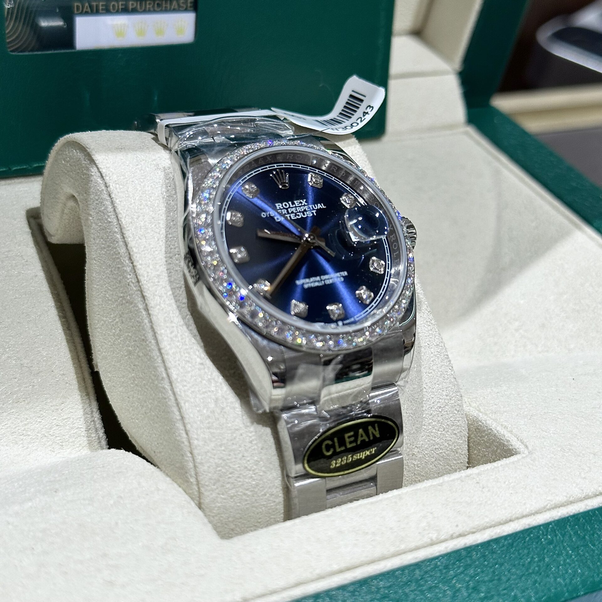 Rolex DateJust Replica Watch With Moissanite Diamond Blue Dial Clean 41mm - Soul Replicas
