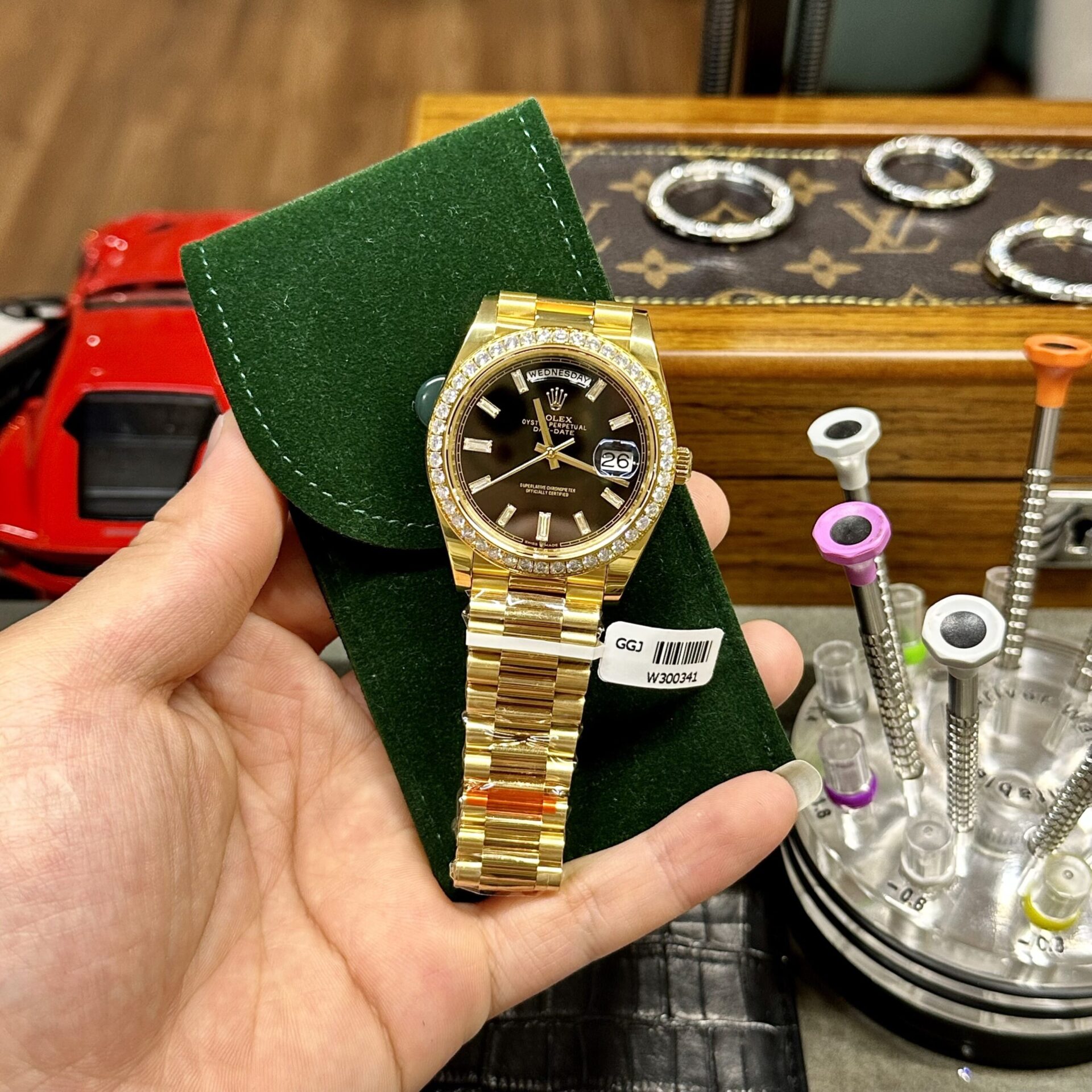 Rolex Day-Date Clone Watch Black Dial Moissanite Diamonds Custom 40mm - Soul Replicas