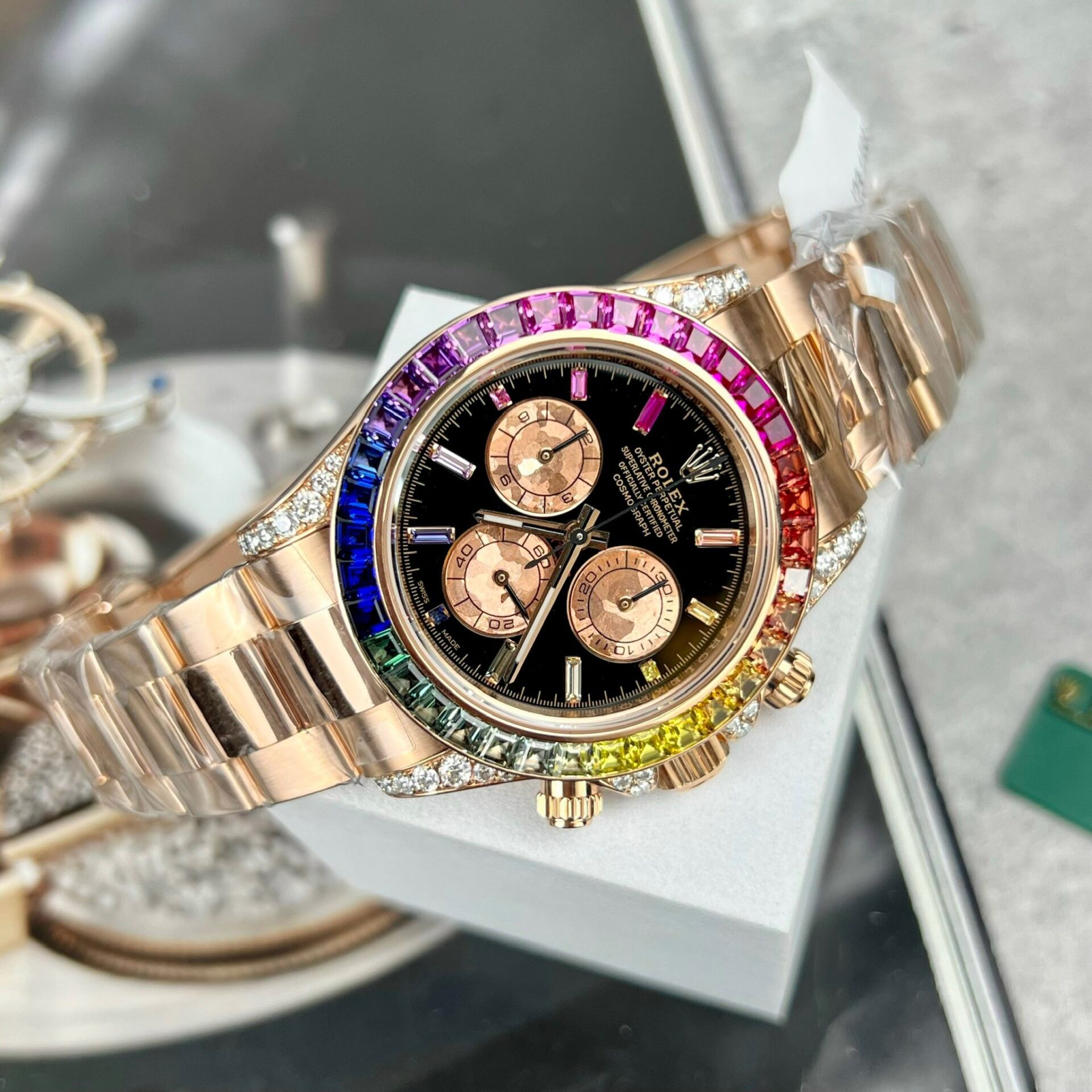Rolex Daytona Rainbow 116595RBOW Best Replica Watch Gold Wrapped Moissanite Diamond 40mm - Soul Replicas
