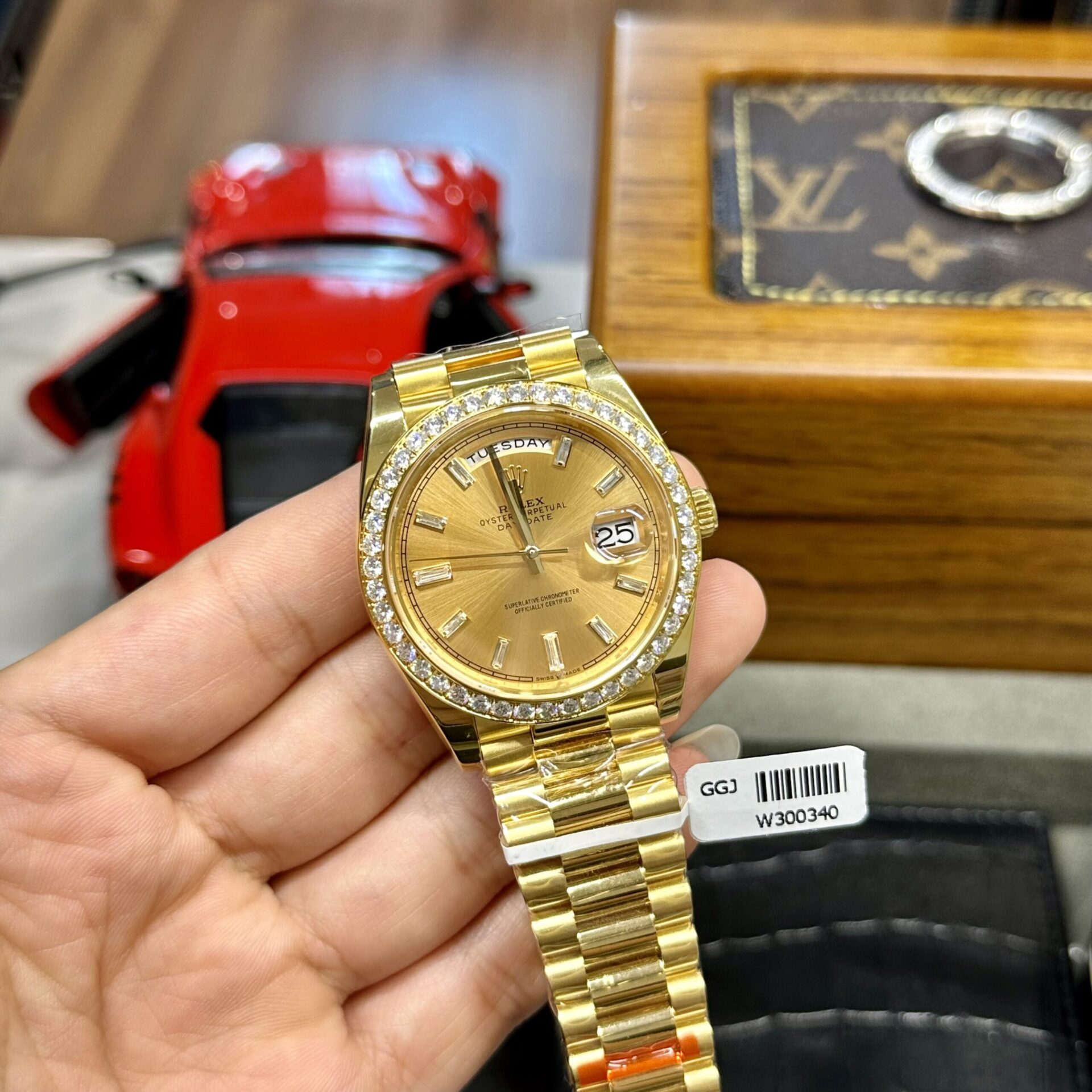 Rolex Day-Date Fake Watches Yellow Dial Moissanite Diamonds EW Factory 40mm - Soul Replicas