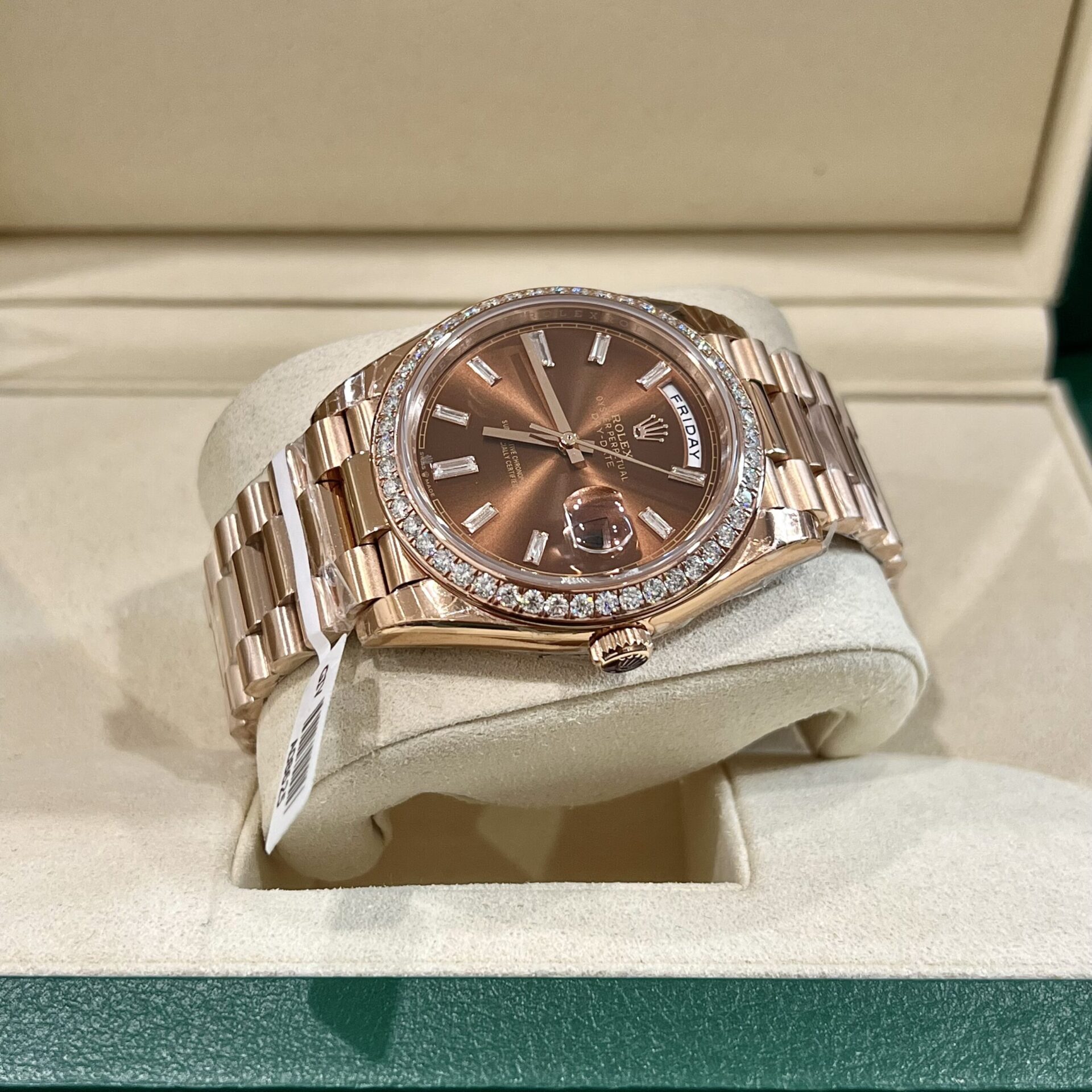 Rolex Fake Watch Day-Date Dial Chocolate Moissanite Diamonds Custom 40mm - Soul Replicas