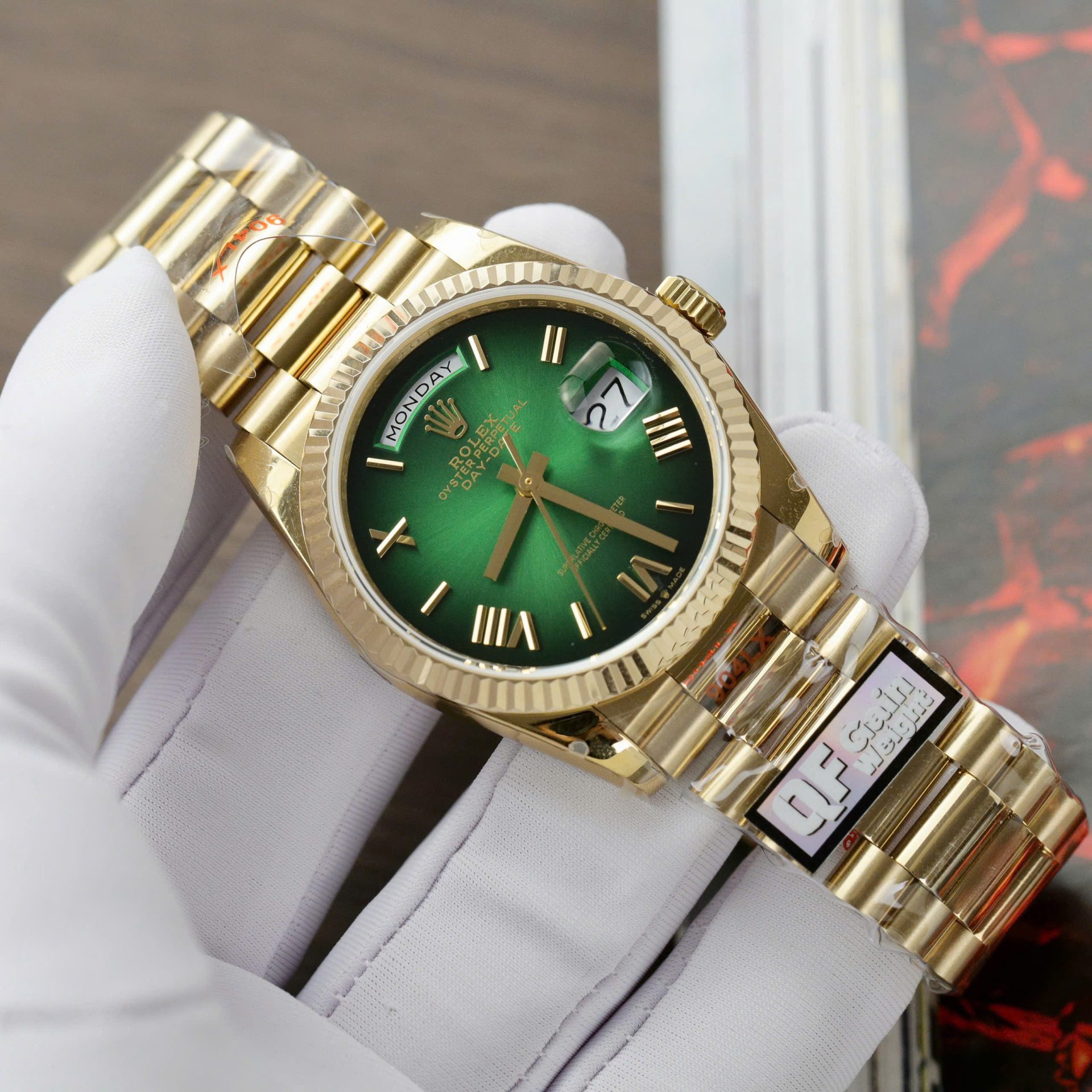 Rolex Day-Date 128238 Replica Watch Green Ombre Dial Weight 158gram QF 36mm - Soul Replicas