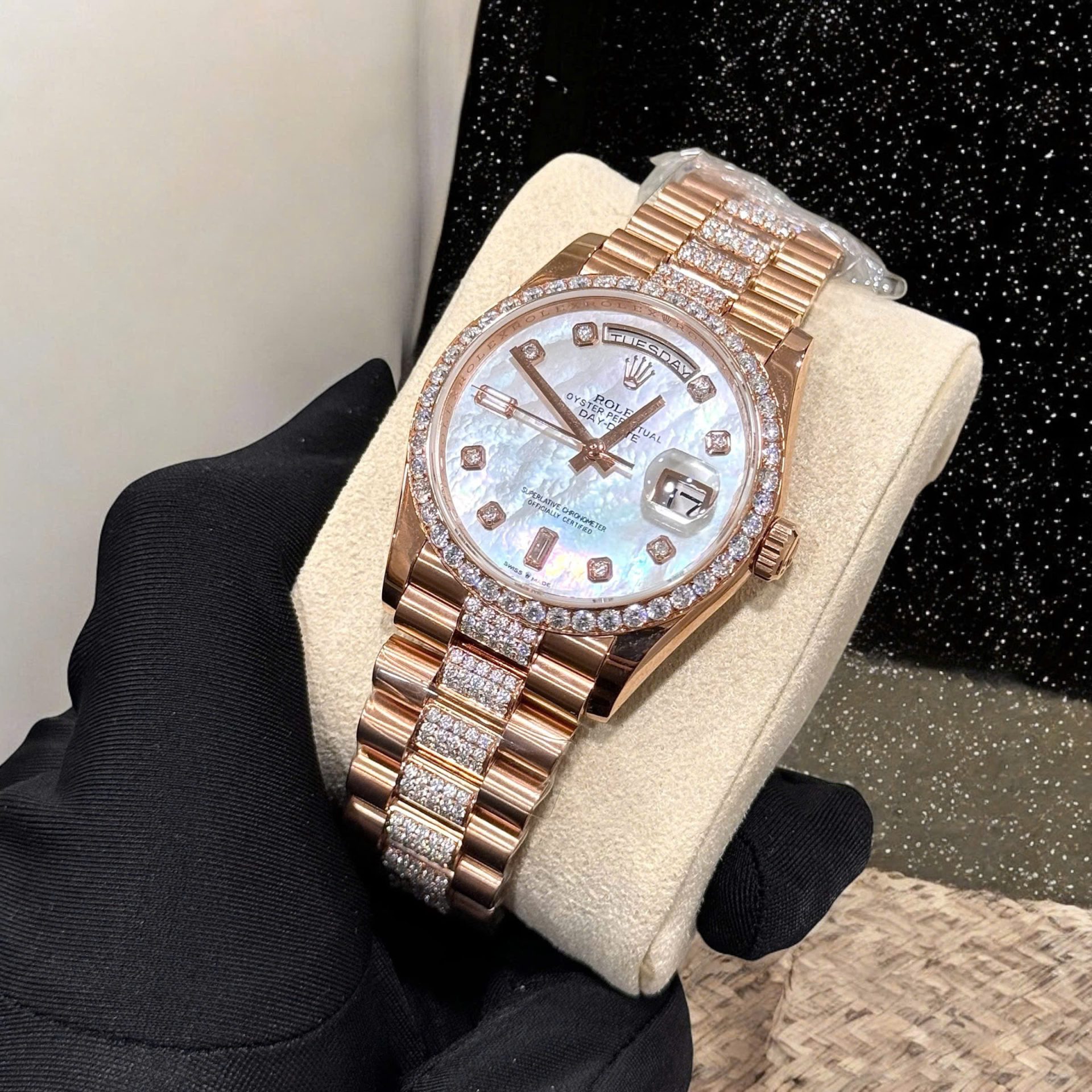 Rolex Day-Date Replica Watch Gold Wrapped Moissanite Diamonds Hong Kong 36mm - Soul Replicas