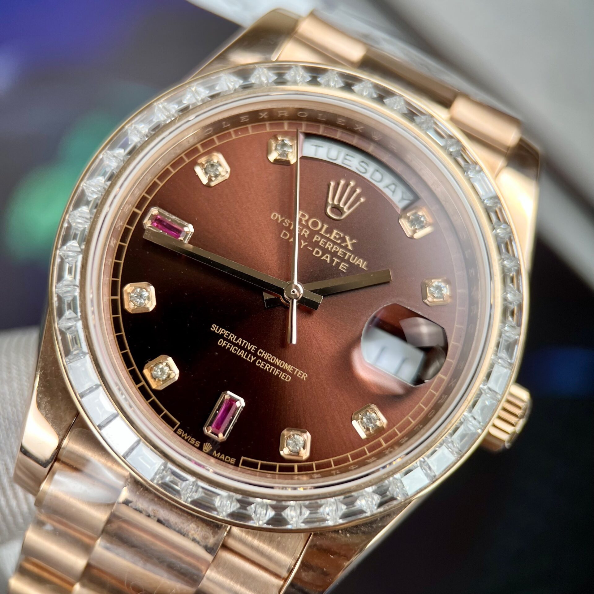 Rolex Day-Date Gold Wrapped Replica Watch With Moissanite Ruby Red Diamond 40mm - Soul Replicas