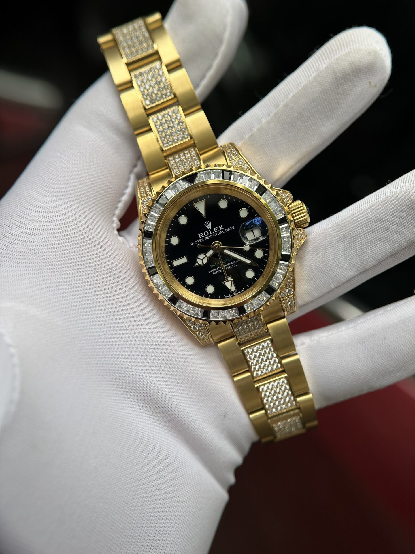 Rolex GMT-Master II Replica 1:1 Watch With Full Diamond Black Dial 40mm - Soul Replicas