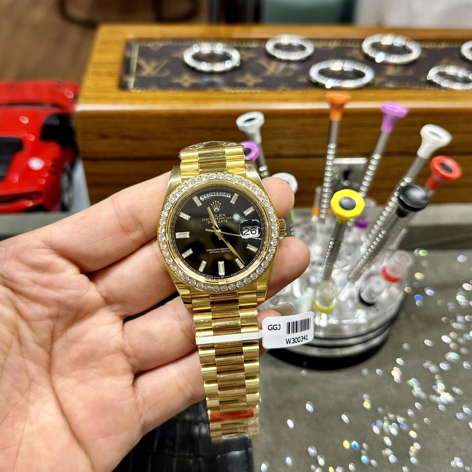 Rolex Day-Date Clone Watch Black Dial Moissanite Diamonds Custom 40mm - Soul Replicas