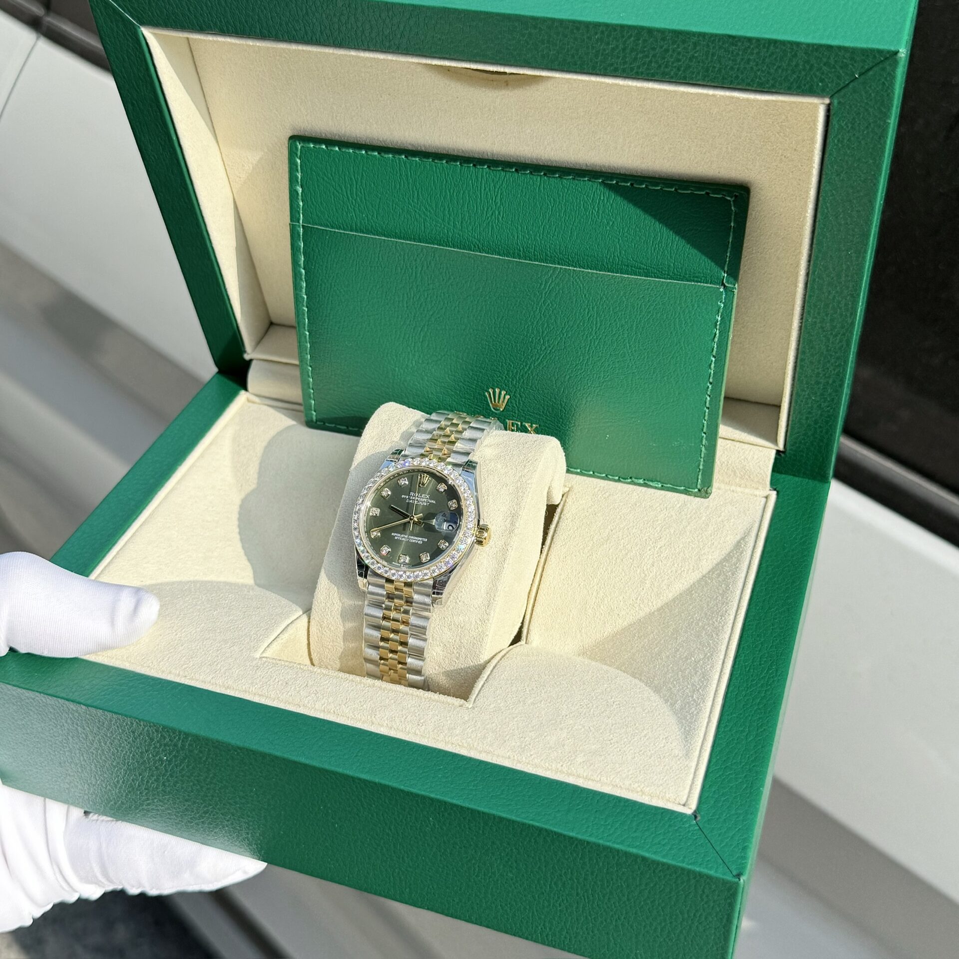 Rolex DateJust Replica Watch Moissanite Diamond Green Dial 31mm - Soul Replicas