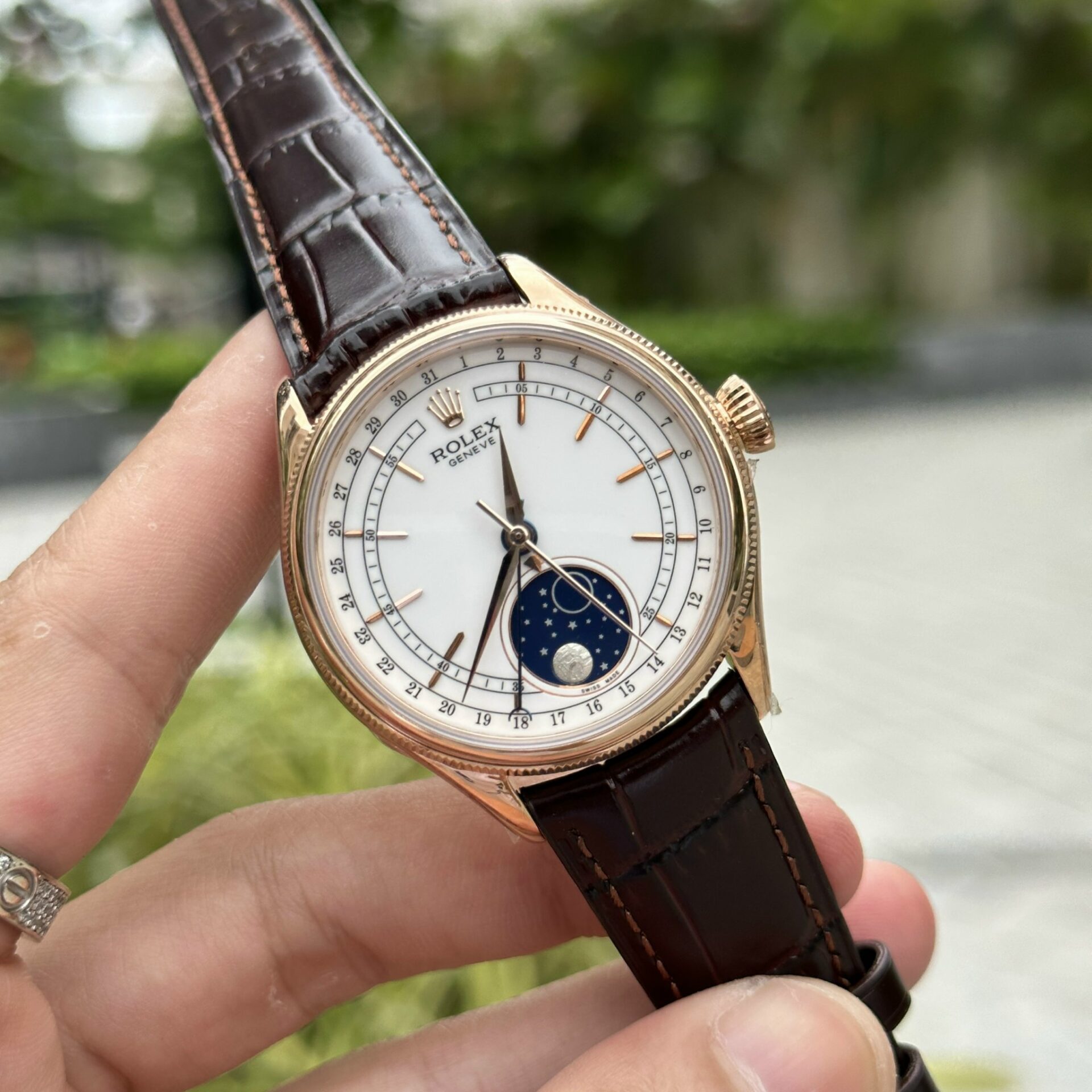 Rolex Replica 1:1 Watch Cellini Moonphase 50535 Leather Strap 39mm - Soul Replicas