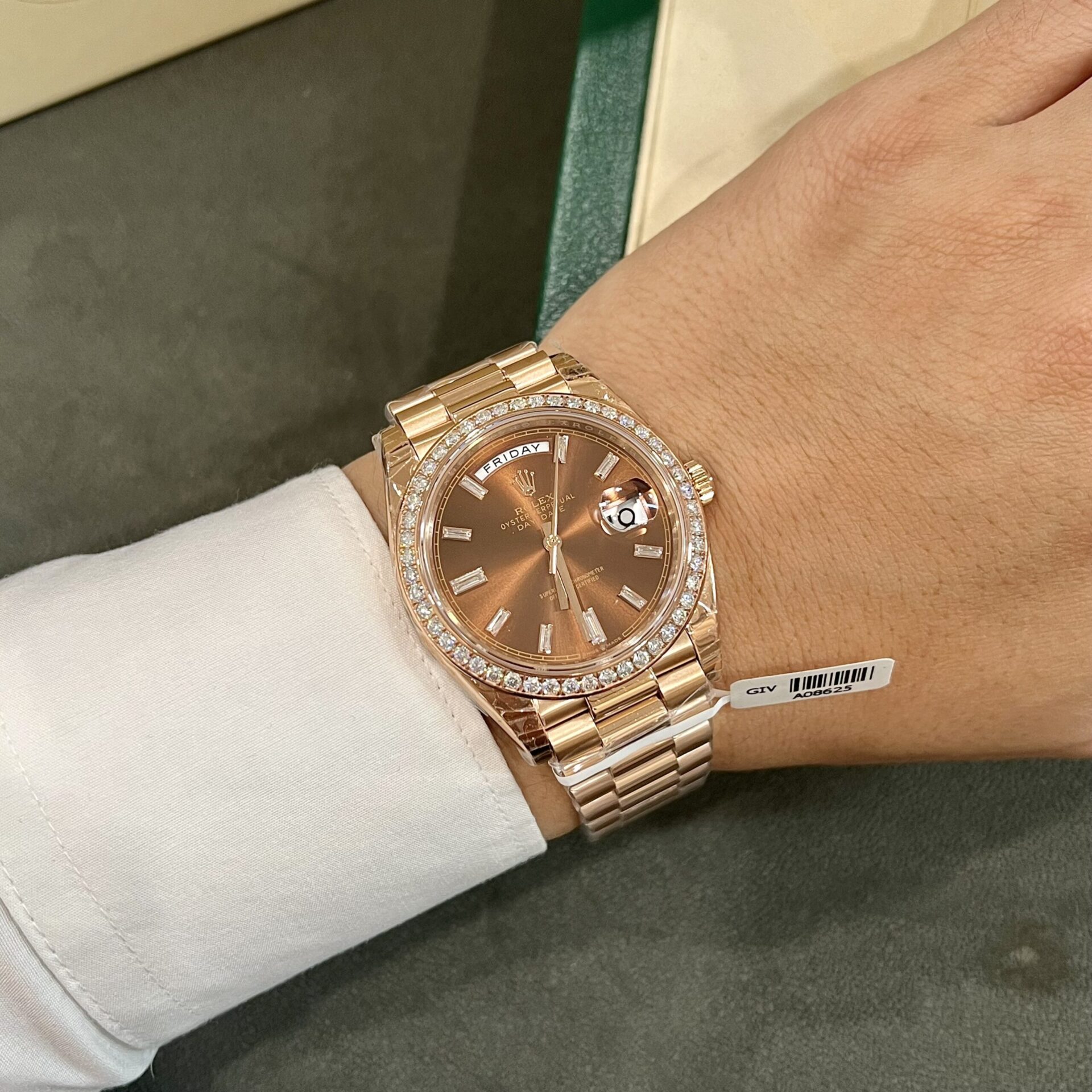 Rolex Fake Watch Day-Date Dial Chocolate Moissanite Diamonds Custom 40mm - Soul Replicas