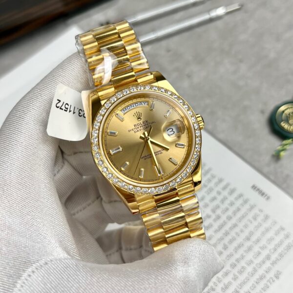 Rolex Day-Date Gold Wrapped Replica Watch With Moissanite Diamonds GM V2 40mm - Soul Replicas