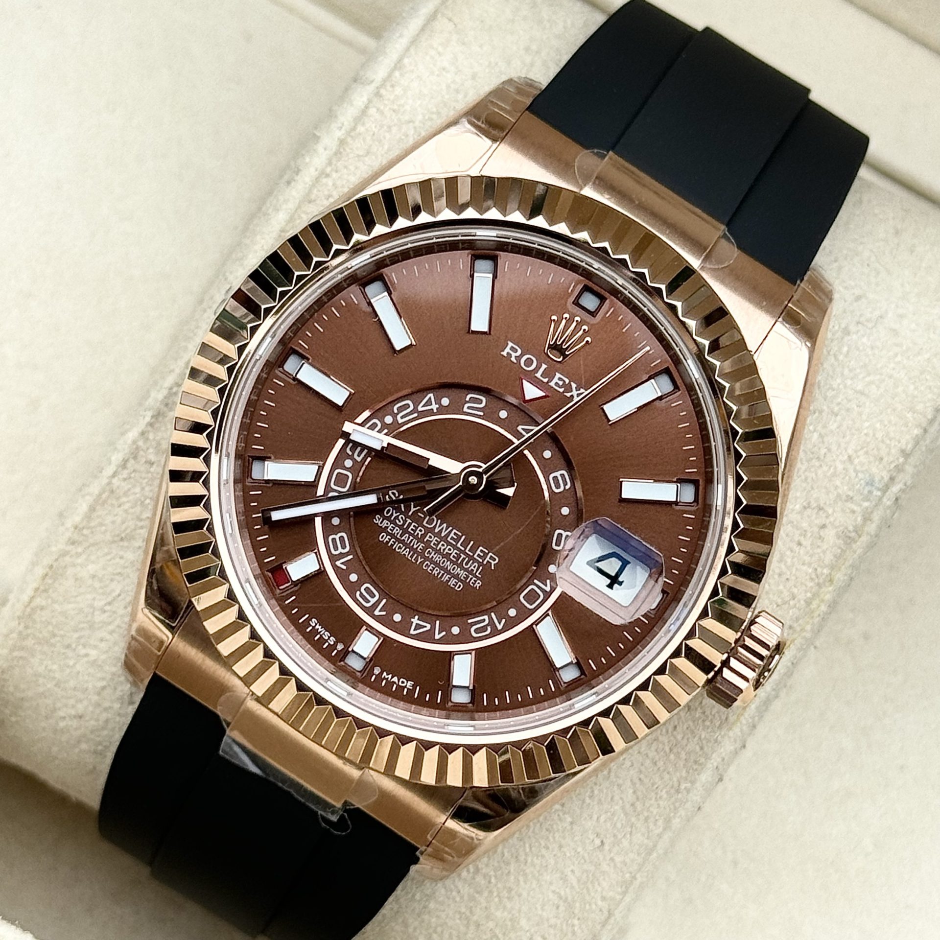 Rolex Replica Watch Sky-Dweller 336235 Chocolate Dial Rubber Strap 42mm - Soul Replicas
