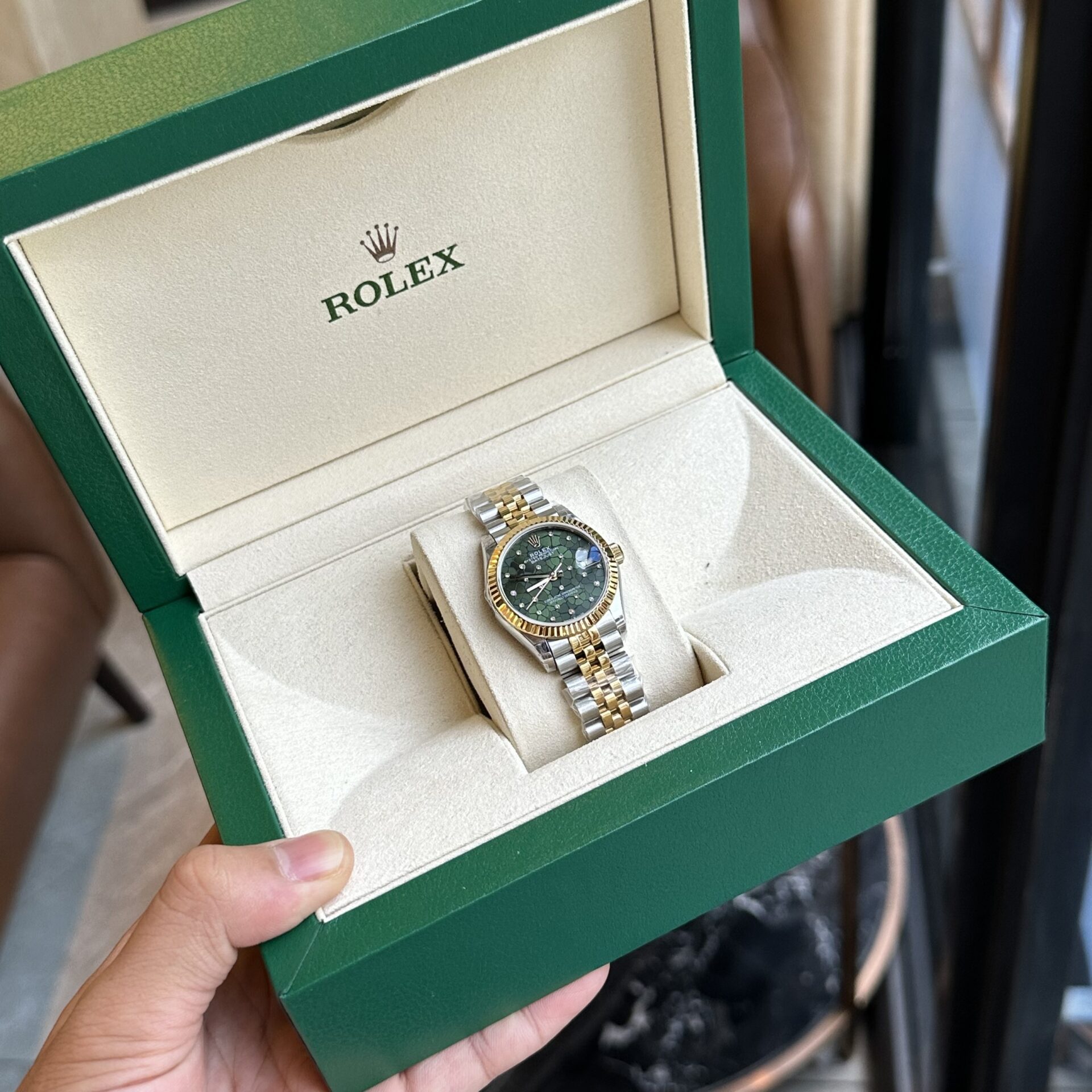 Rolex DateJust Replica Watch Demi Gold Green Leaf Dial 31mm - Soul Replicas